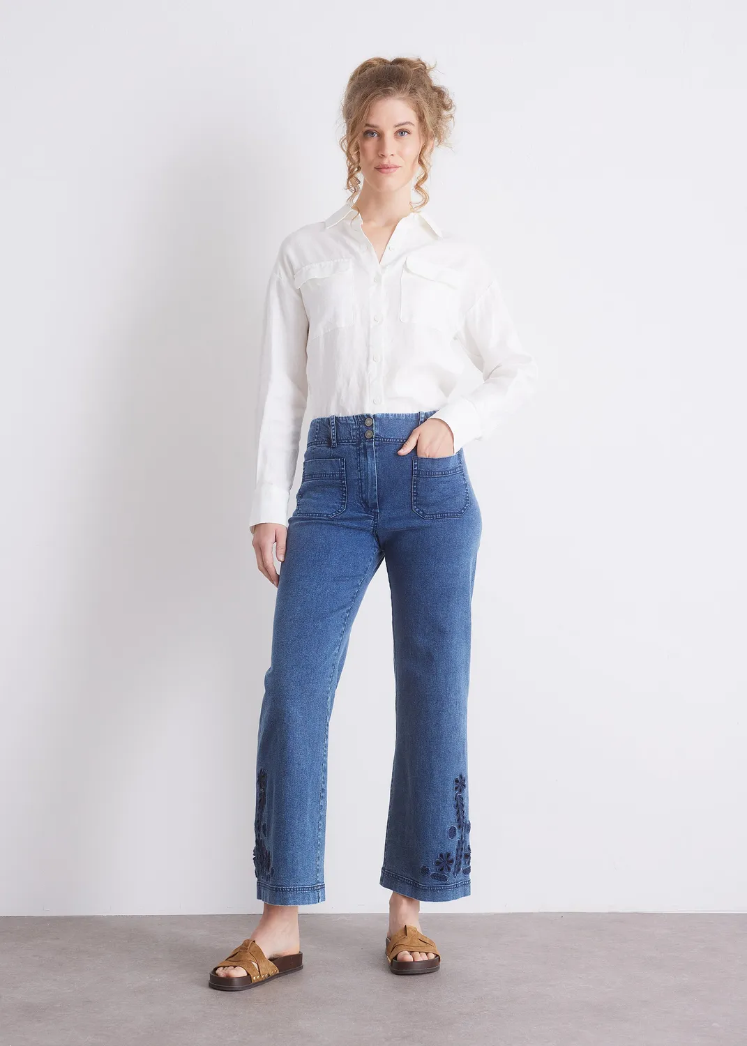 Senatex Culotte-Jeans Stickerei Jeans Denim verkürzt