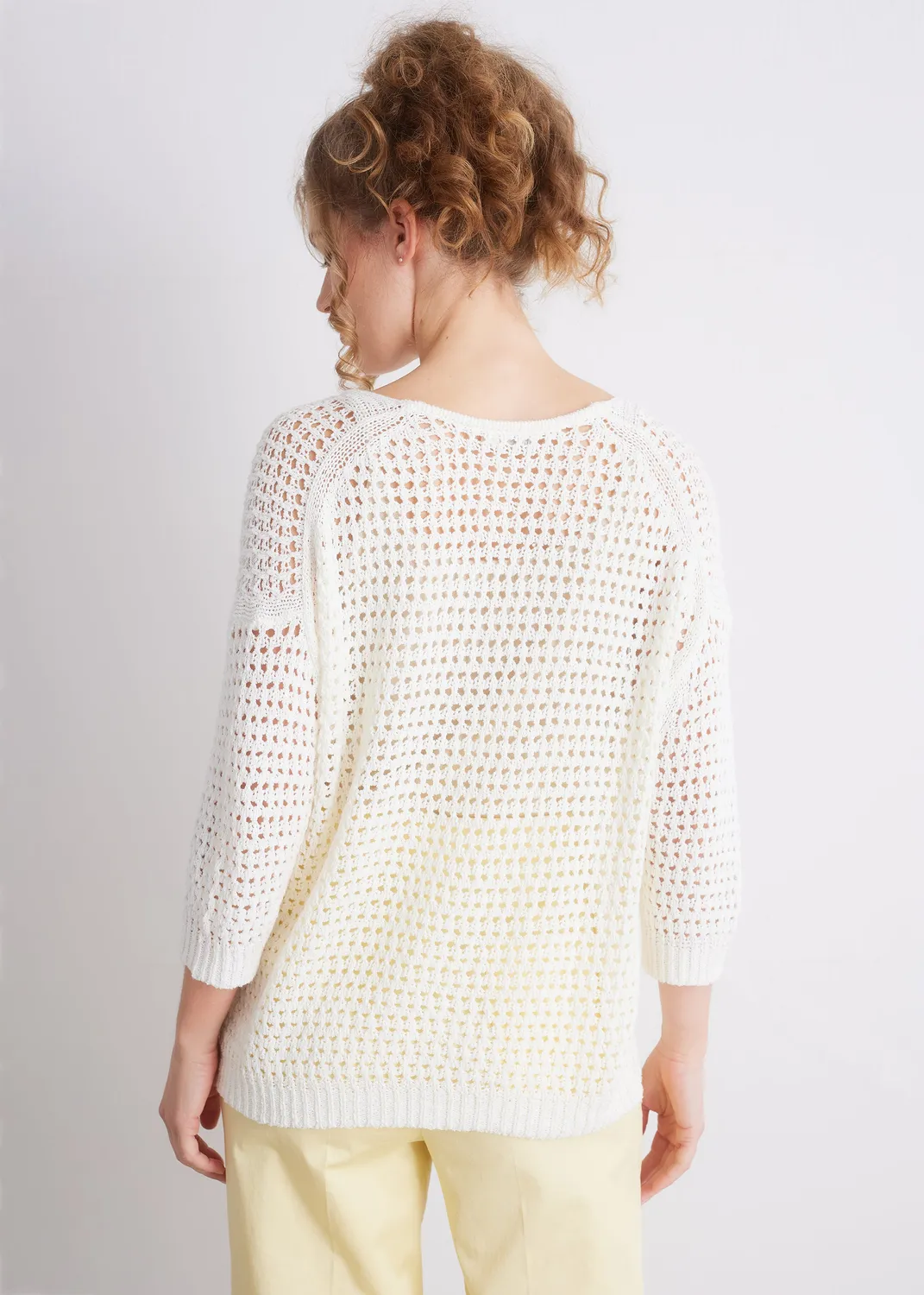 Senatex Ajourstrickpullover V-Ausschnitt Off-White luftig