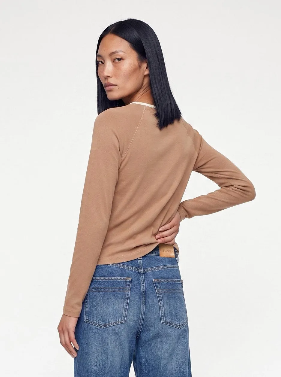 Mos Mosh MMHMagnetic Wool Longsleeve Bone Brown Woll-Fitted