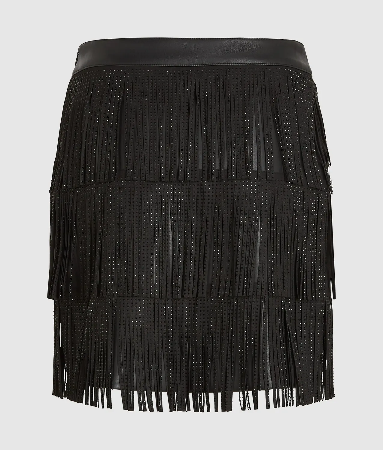 Karl Lagerfeld Minirock Damen Kunstleder Fransen Strass