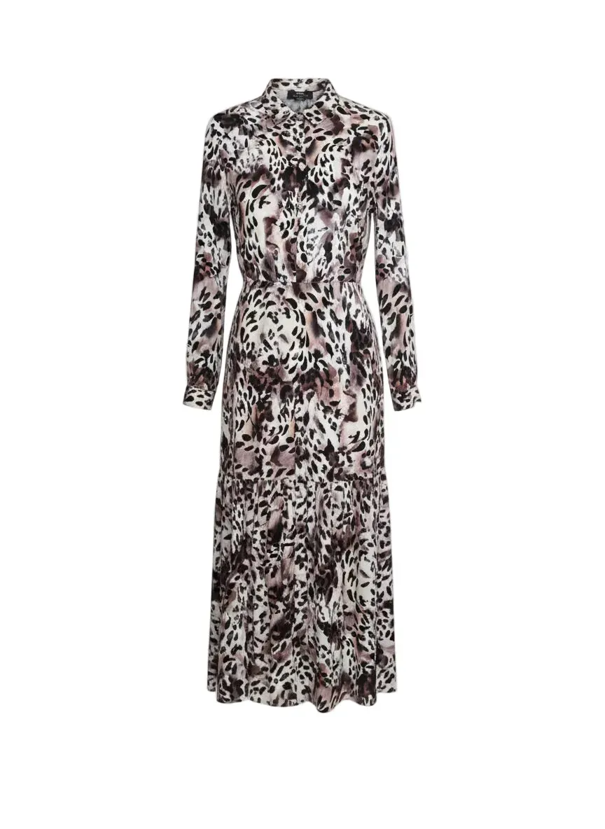 Gloriette Animal Print Maxikleid Braun Viskose mit Gürtel