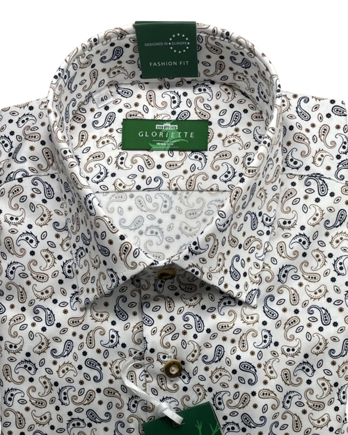 Gloriette Paisley Trachtenhemd blau-weiß Fashion Fit Stretch