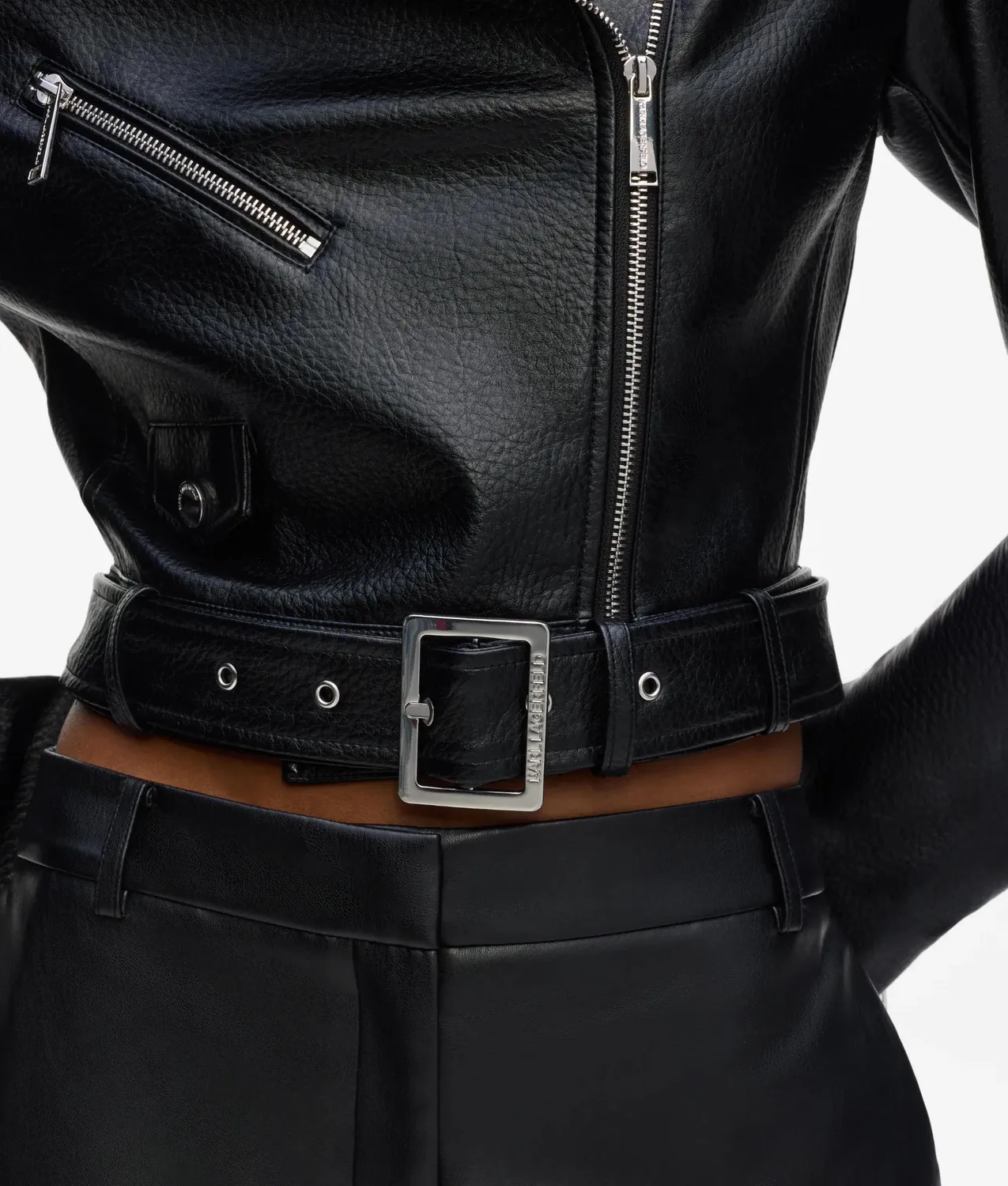 Karl Lagerfeld Bikerjacke Kunstleder Cropped Gr. 8