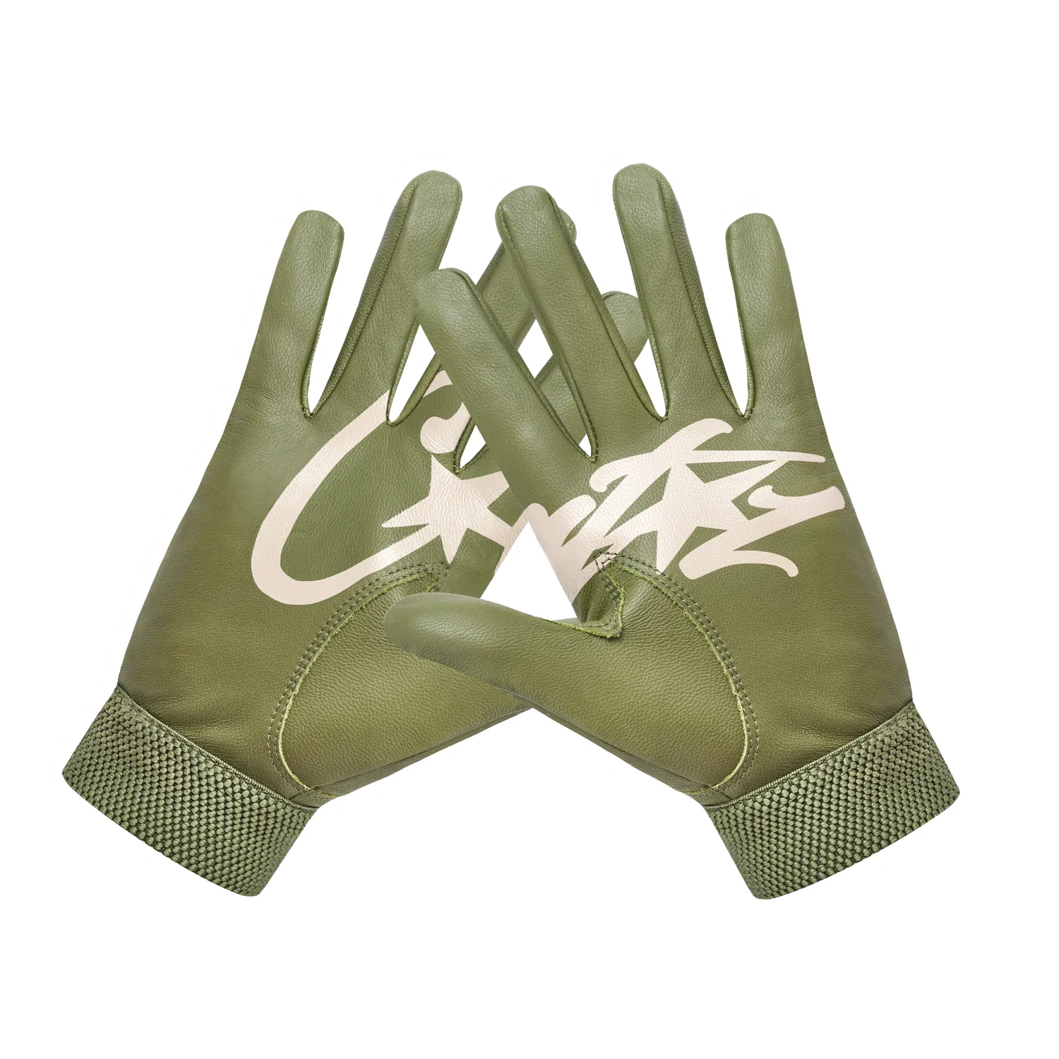 Corteiz Leather Gloves Handschuhe Grün Leder