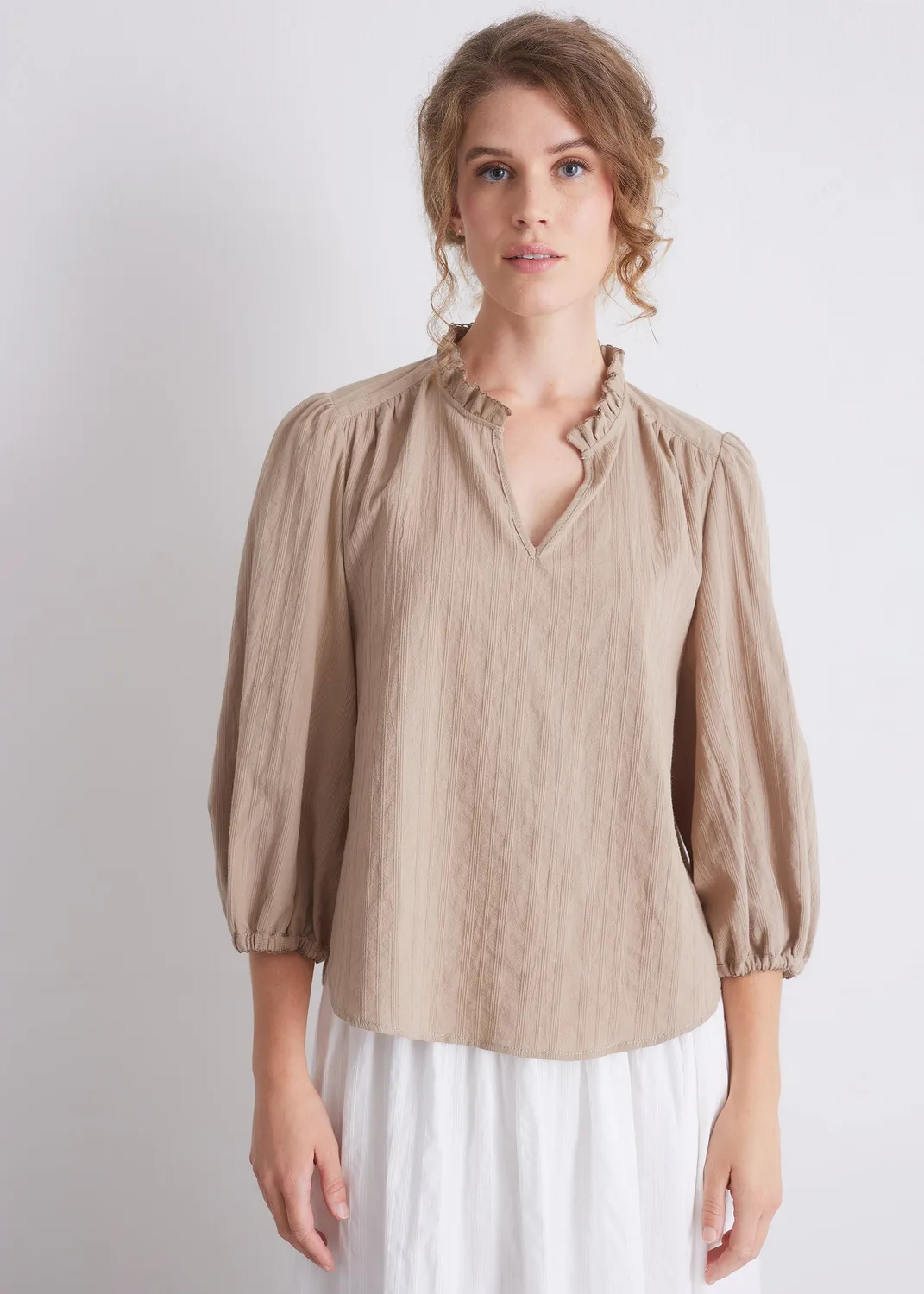 Senatex Bluse OCS Baumwollbluse Off-White 34 Stehkragen