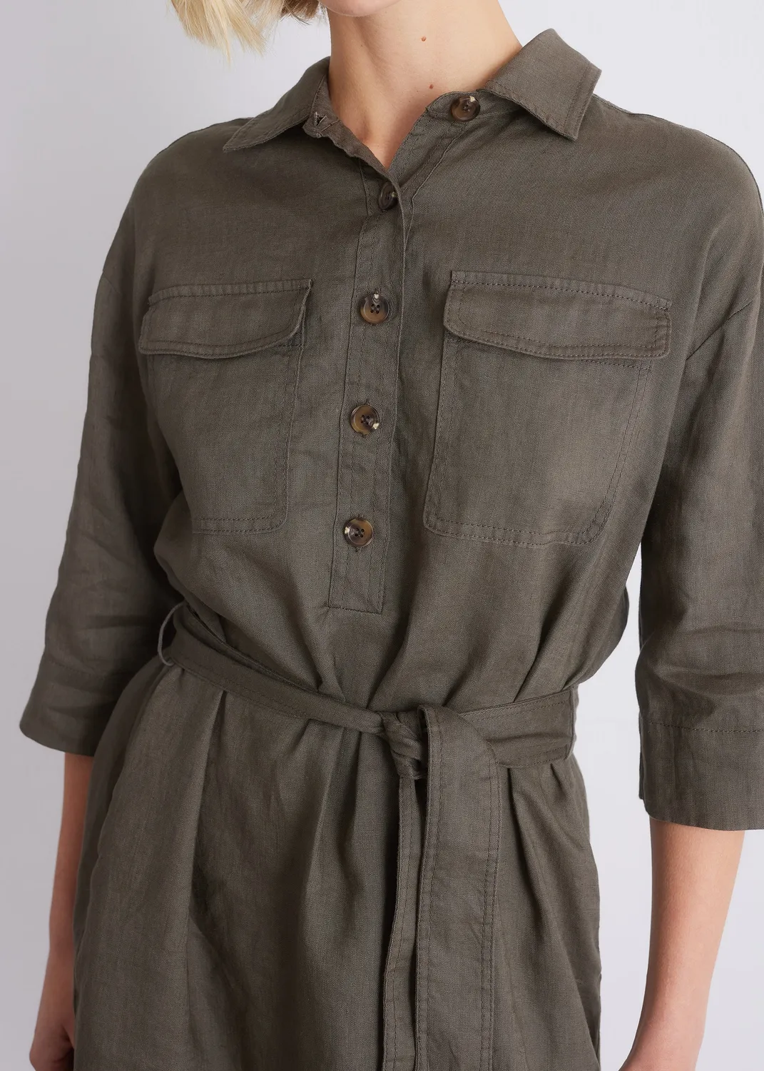 Senatex Kleid aus reinem Leinen Kleid Mocca Leinen