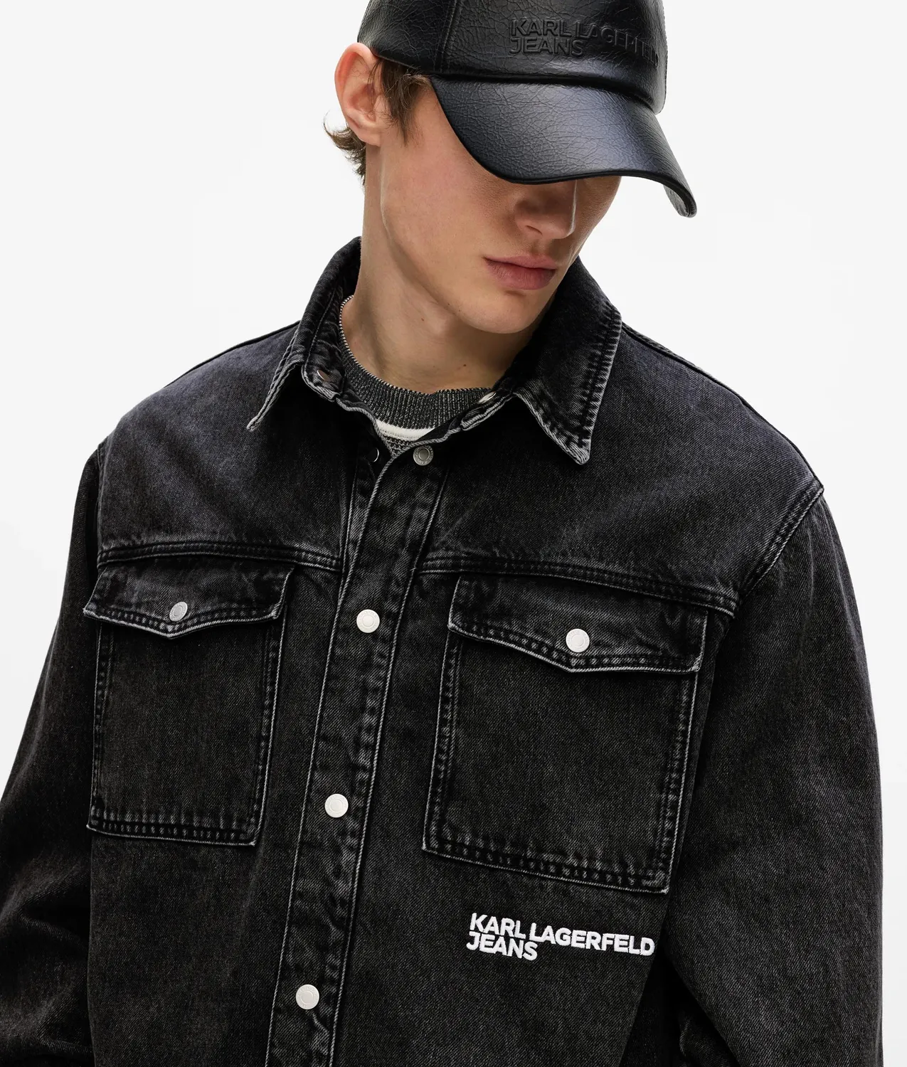 Karl Lagerfeld Karl Quote Denim Overshirt Herren schwarz