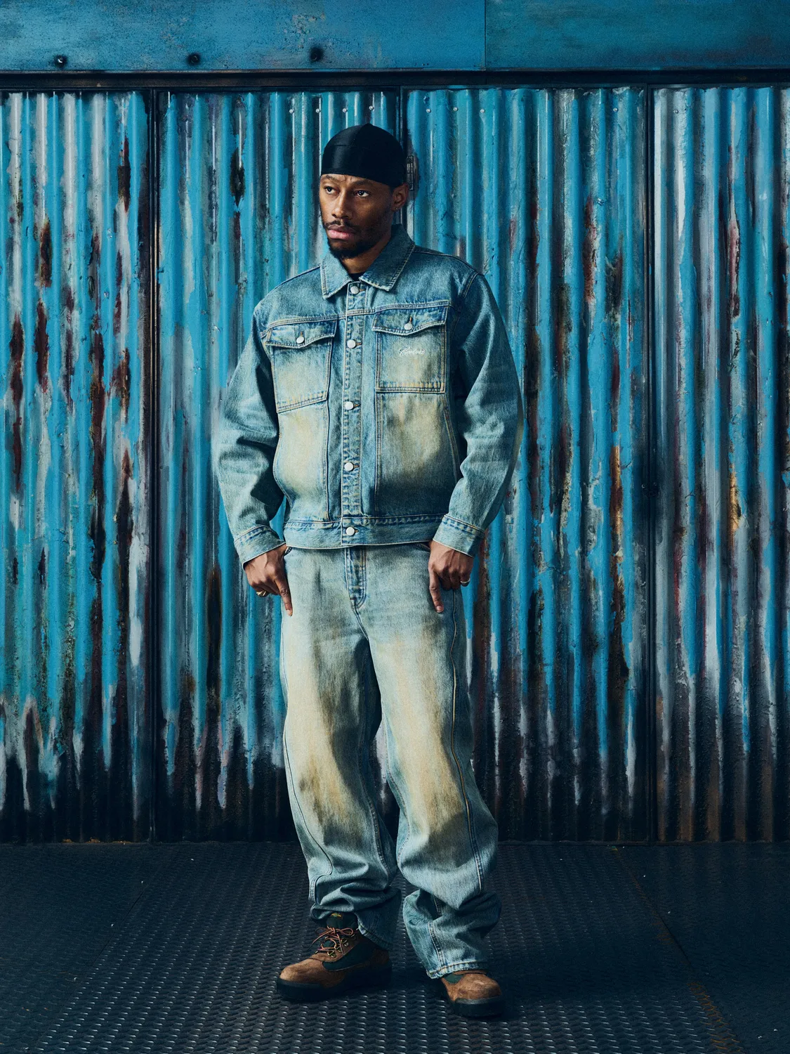 Corteiz Ardwear Panel Baggy Jeans Washed Indigo Denim