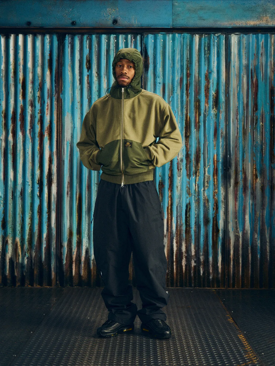 Corteiz Guerillaz Ripstop Zip-Hoodie Olive Baumwolle