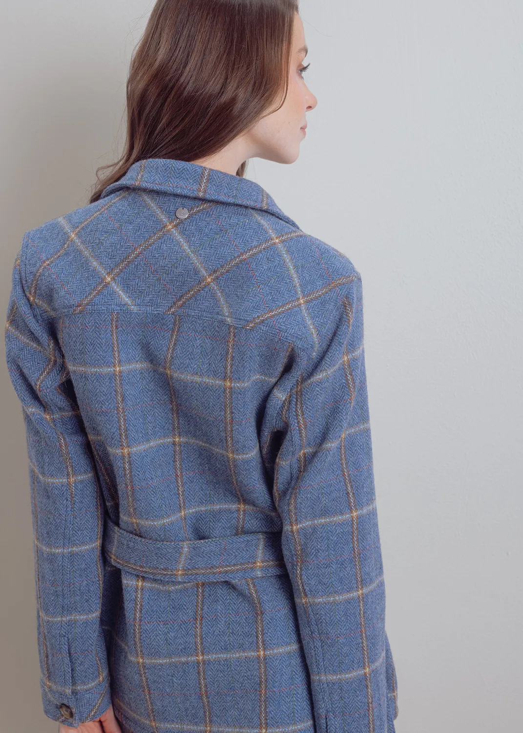 Senatex Karierte Wolljacke Denim Check Reine Wolle