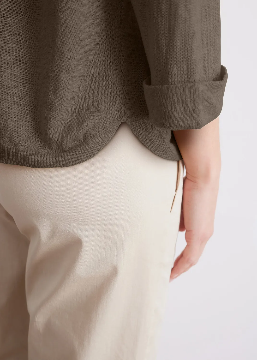 Senatex Leinenpullover Rundhals Mocca 3/4-Arm