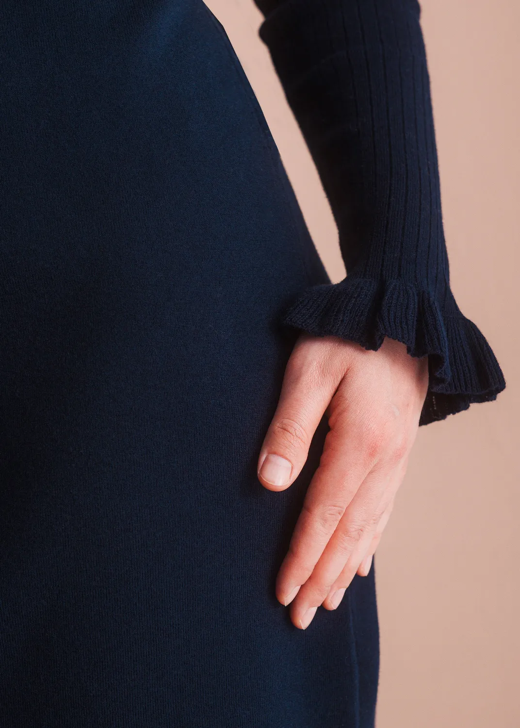 Senatex Strickkleid Rüschenärmel Navy Kaschmir