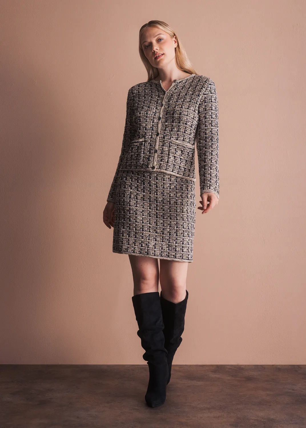 Senatex Bouclé-Jacke Tweed Navy Combo zeitlos