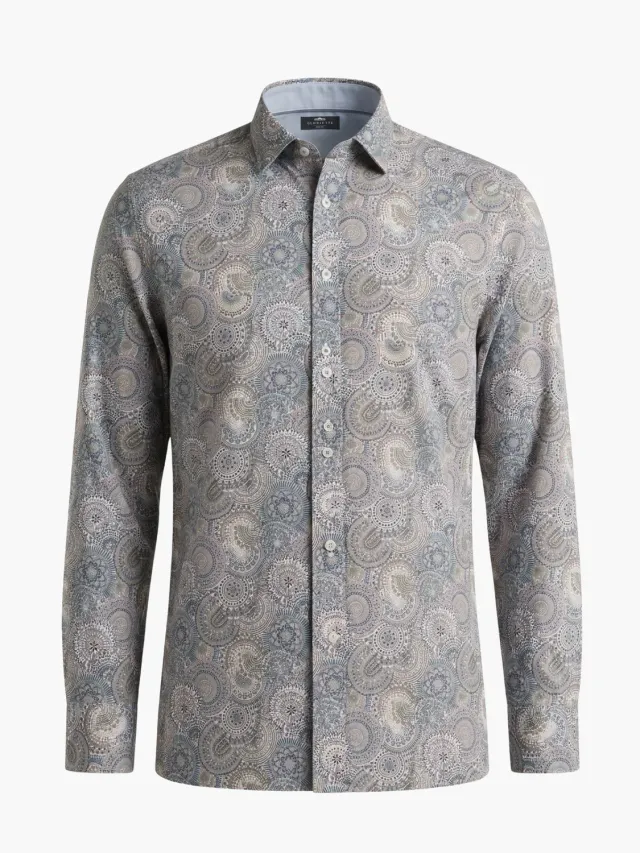 Gloriette Fashion Fit Paisley Hemd Herren Blau Beige Baumwolle