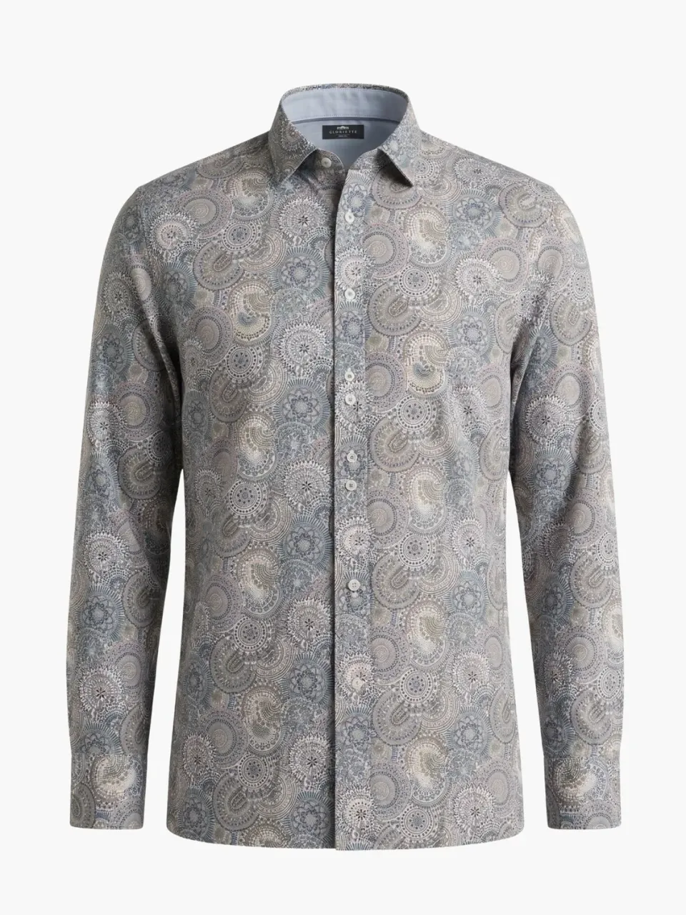 Gloriette Fashion Fit Paisley Hemd Herren Blau Beige Baumwolle