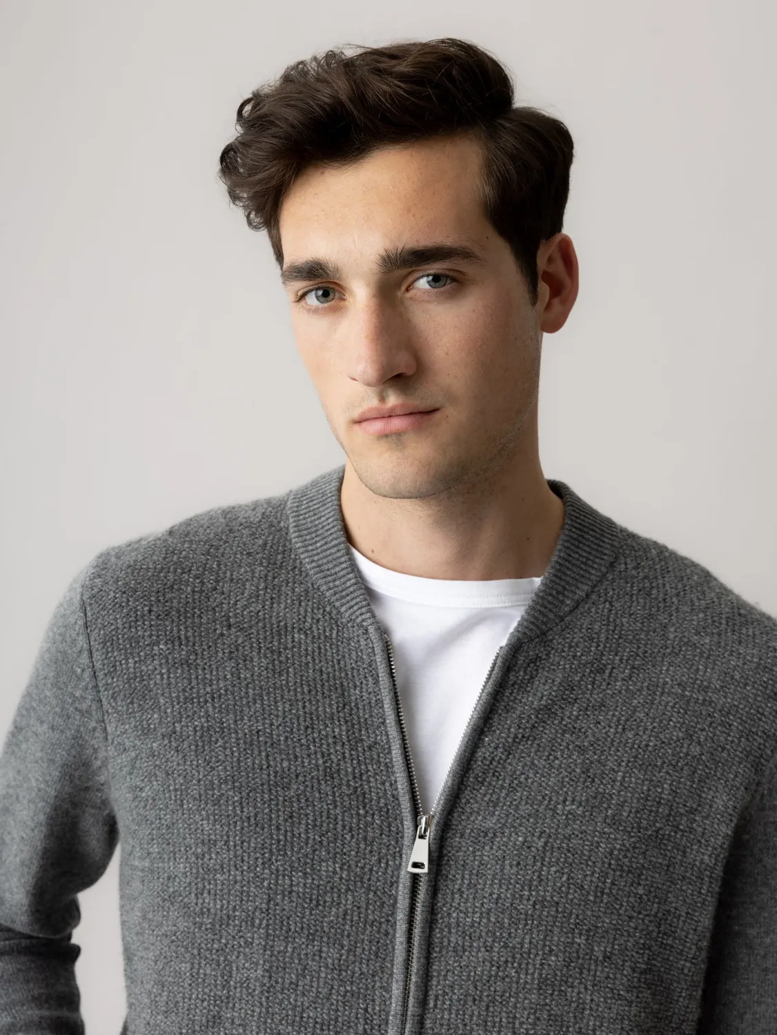 Mos Mosh MMGRyan Soft Zip Cardigan Strick Grau Wolle