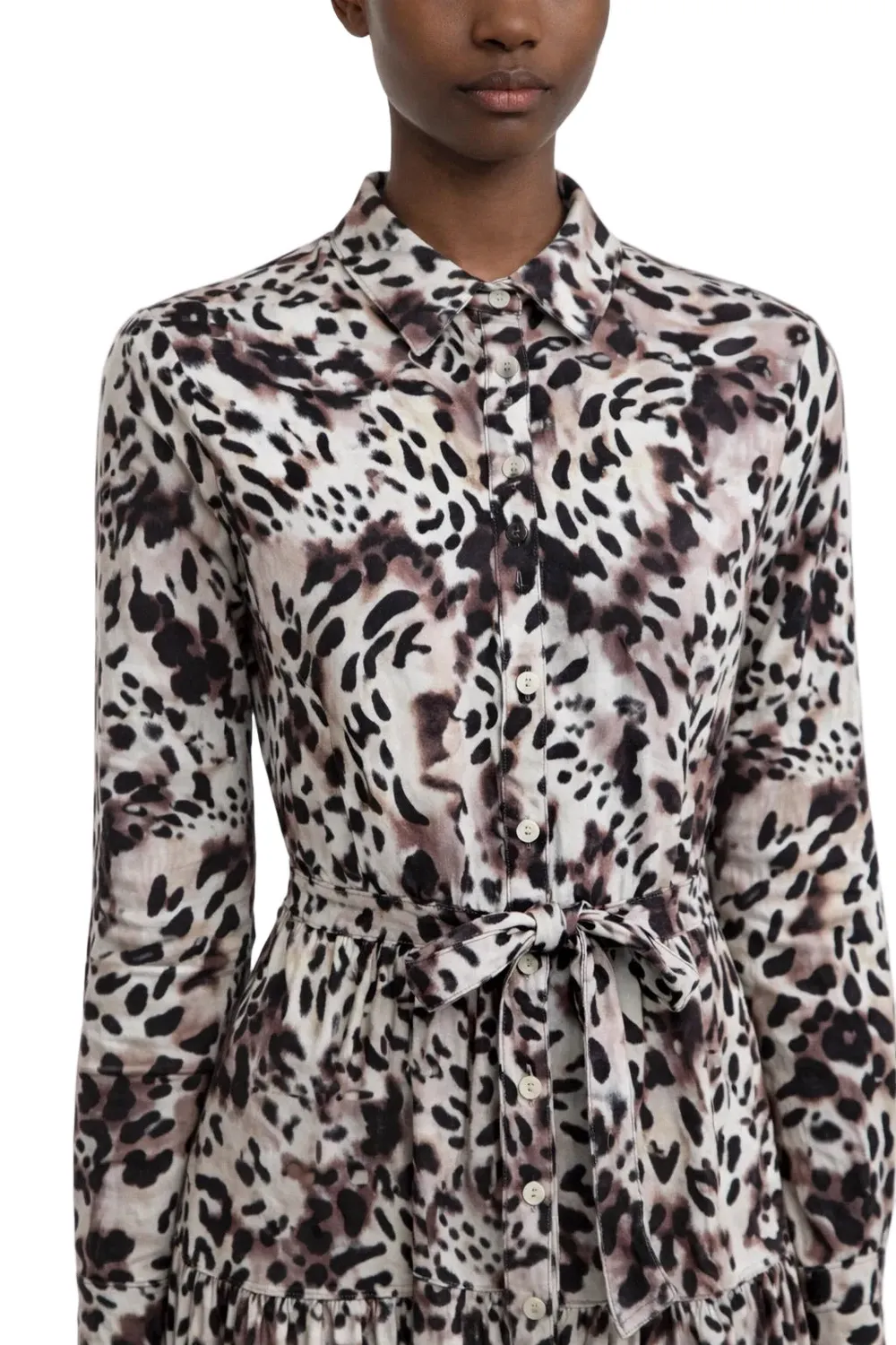 Gloriette Animal Print Maxikleid Braun Viskose mit Gürtel