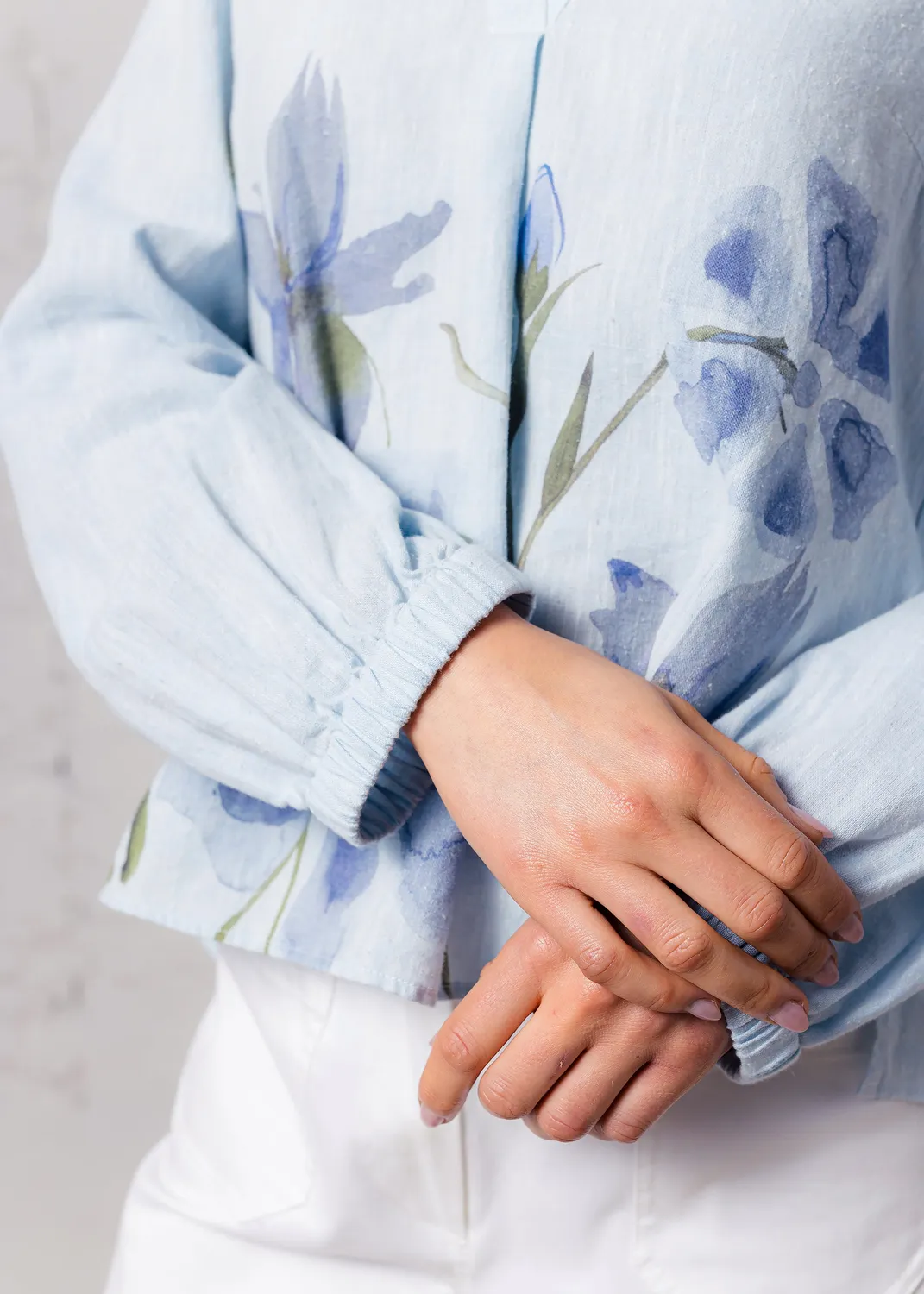Senatex Bluse floraler Druck Sky Blue Ramie-Lyocell