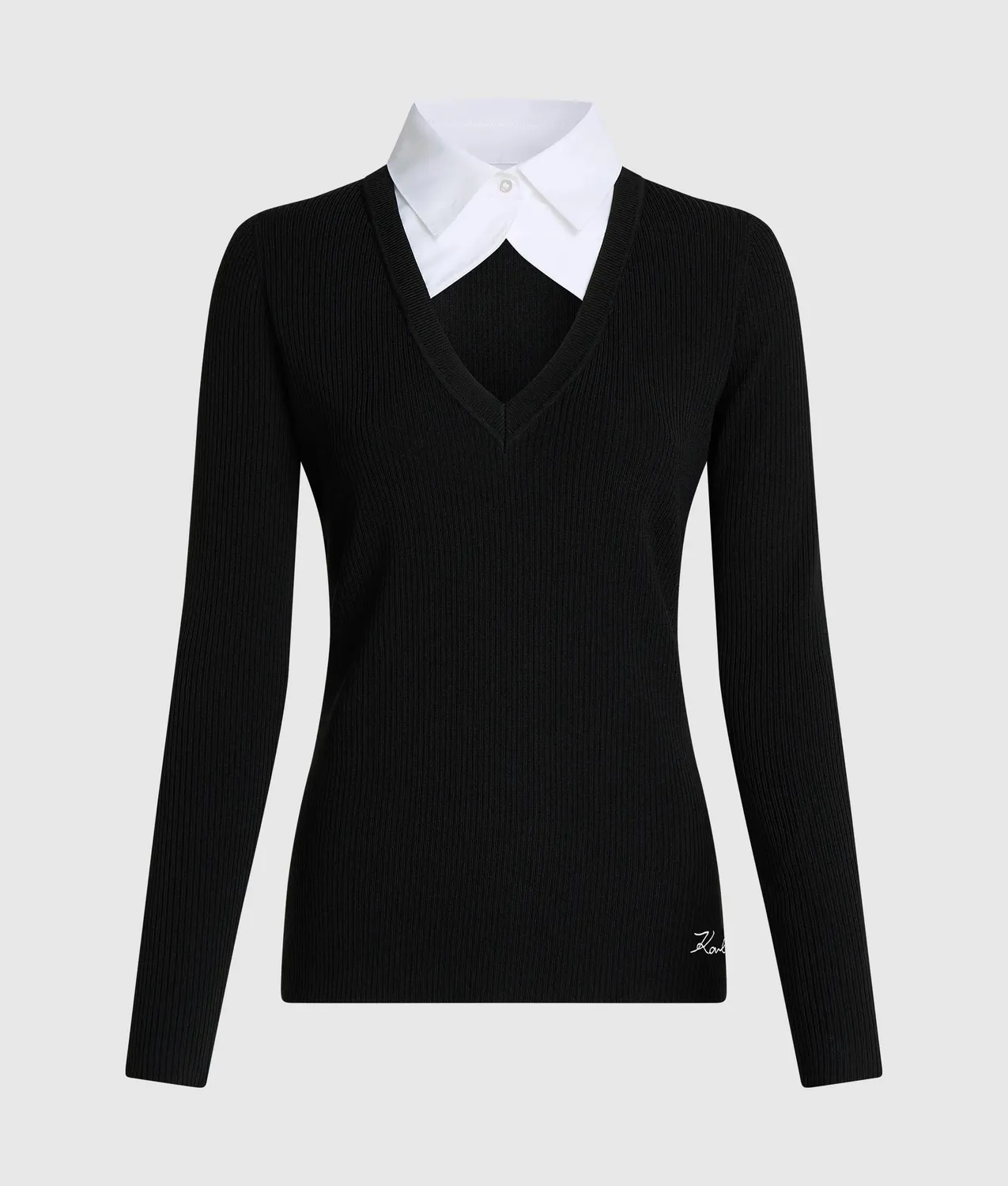 Karl Lagerfeld Polo Strick Kontrastkragen Langarm XS-XL