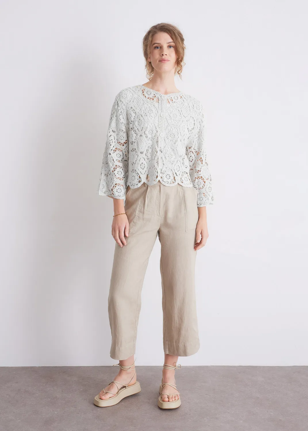 Senatex Häkel-Cardigan Baumwolle Strickjacke Off-White