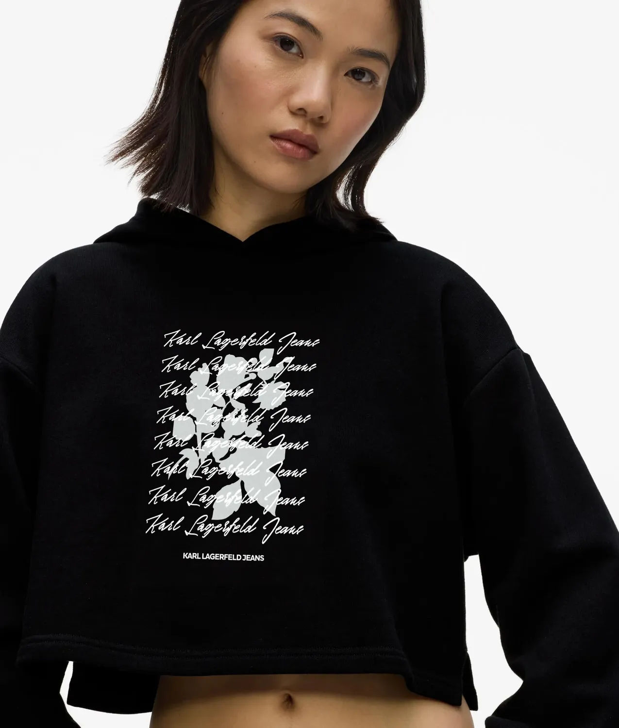 Karl Lagerfeld Cropped Flocked Floral Hoodie Blumen XS-XL