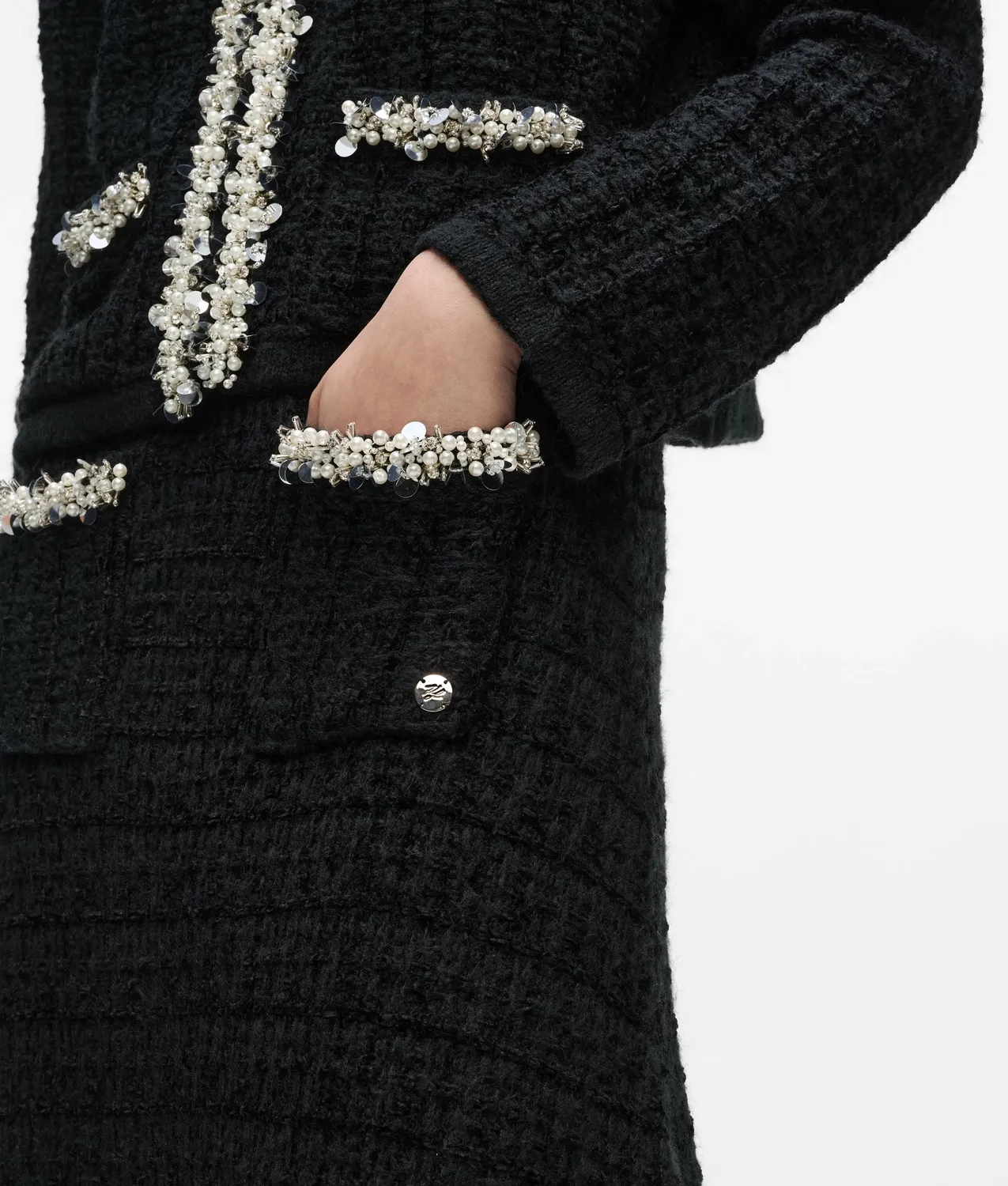 Karl Lagerfeld Midi Strickrock Bouclé Kunstperlen