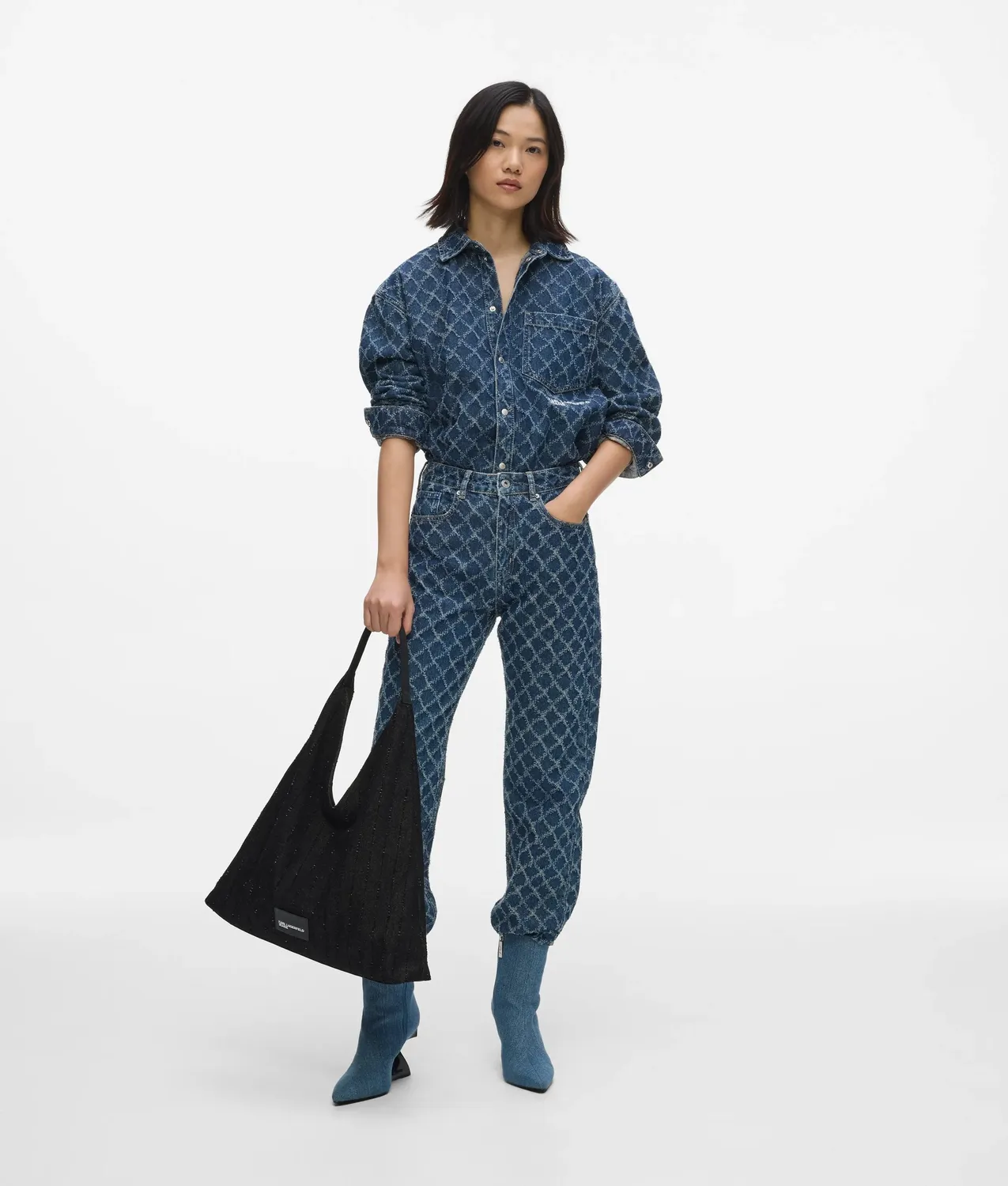 Karl Lagerfeld Pinstripe Denim Shopper Trapeze