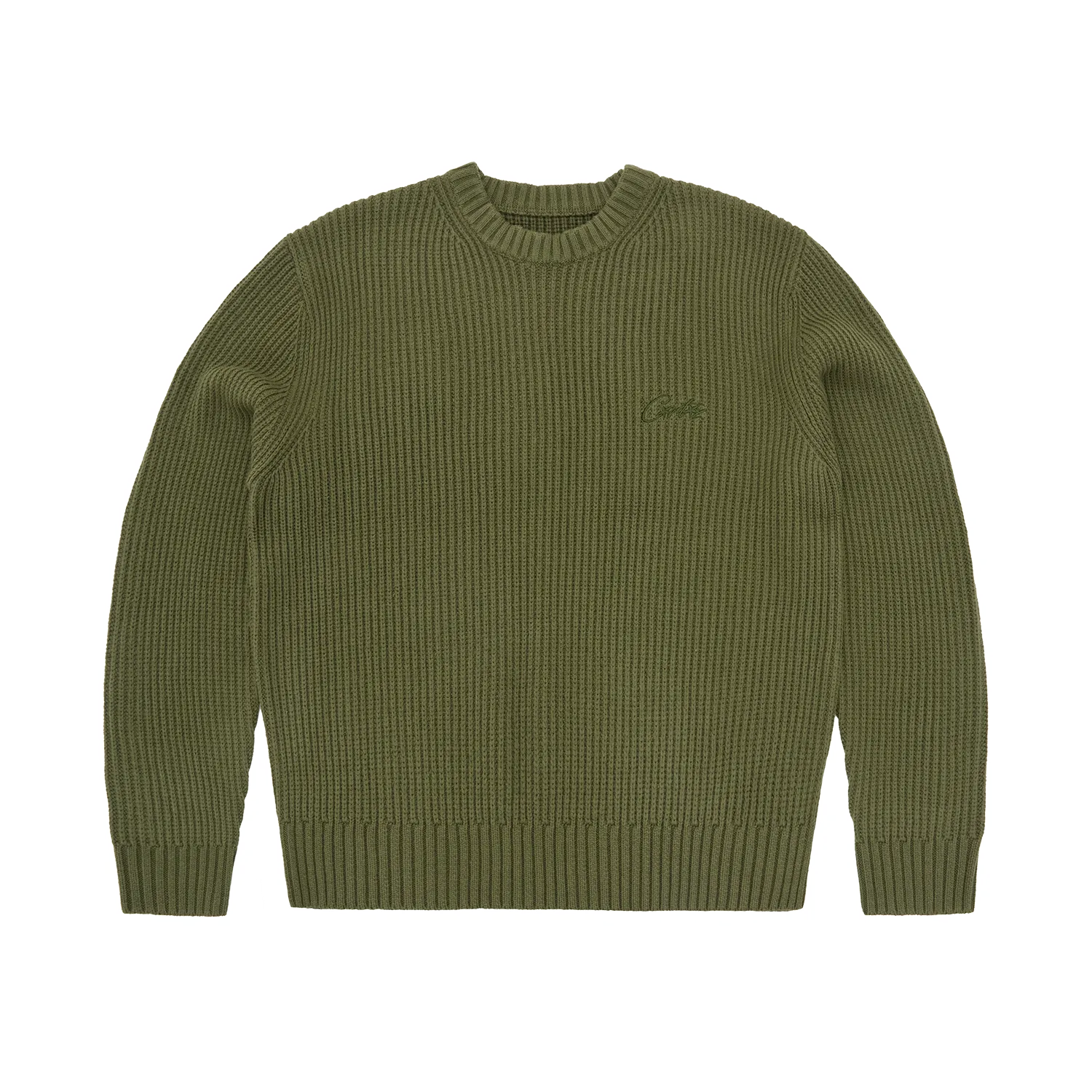 Corteiz Crochet Applique Knit Crew Strickpullover Khaki