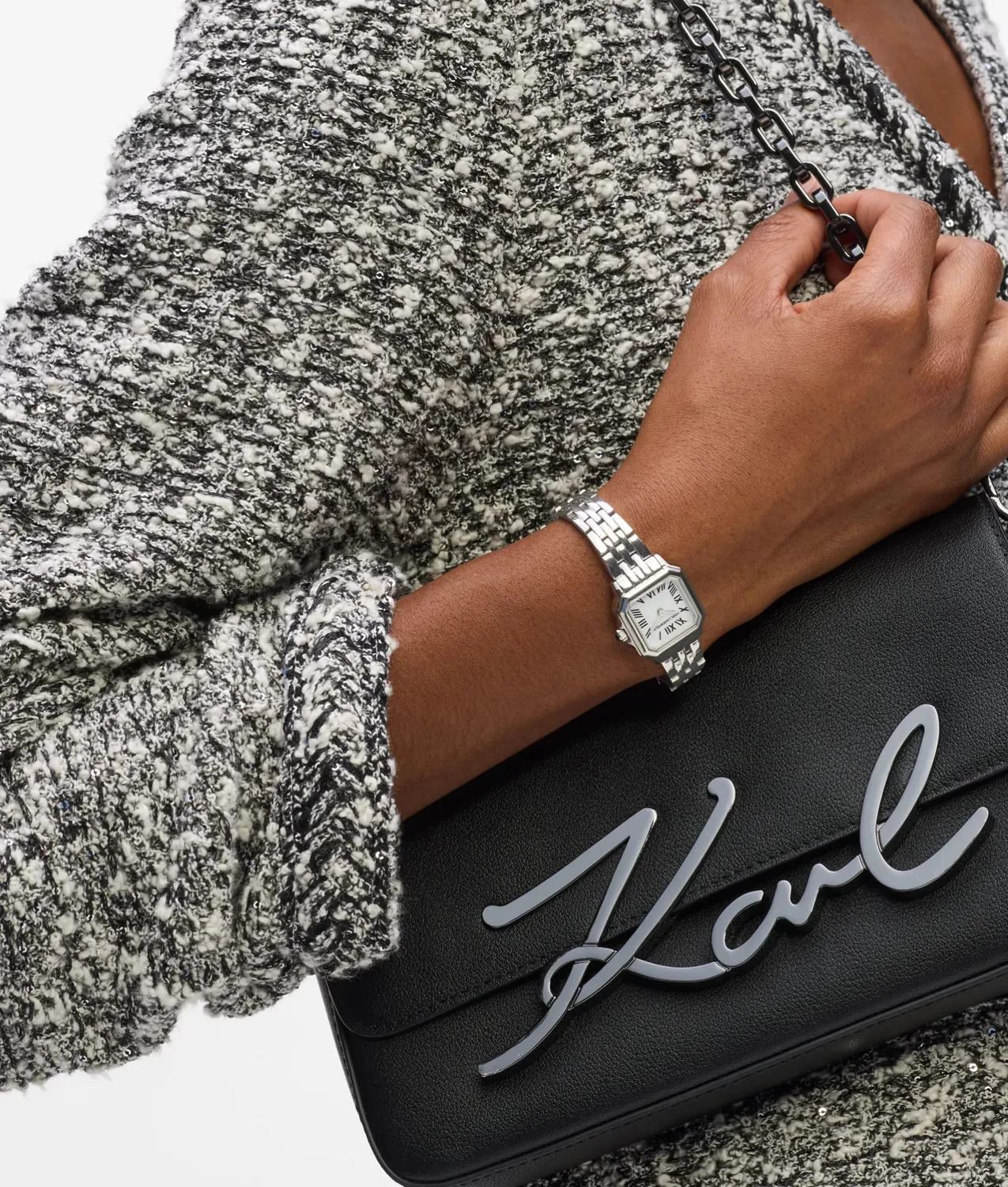 Karl Lagerfeld Petite Square Logo Uhr silber eckig