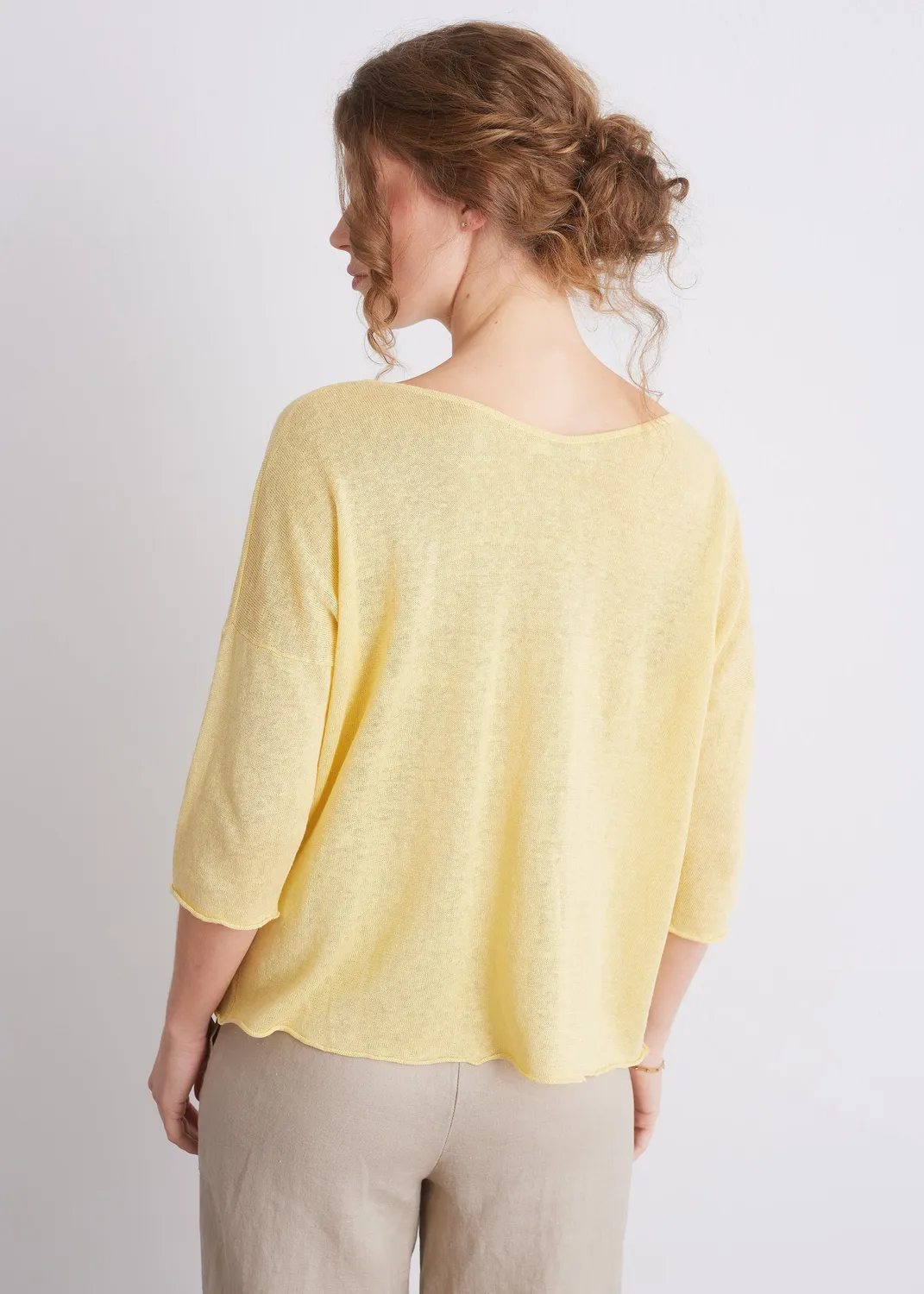 Senatex Leinenpullover mit V-Ausschnitt Pullover Weiß Leinen