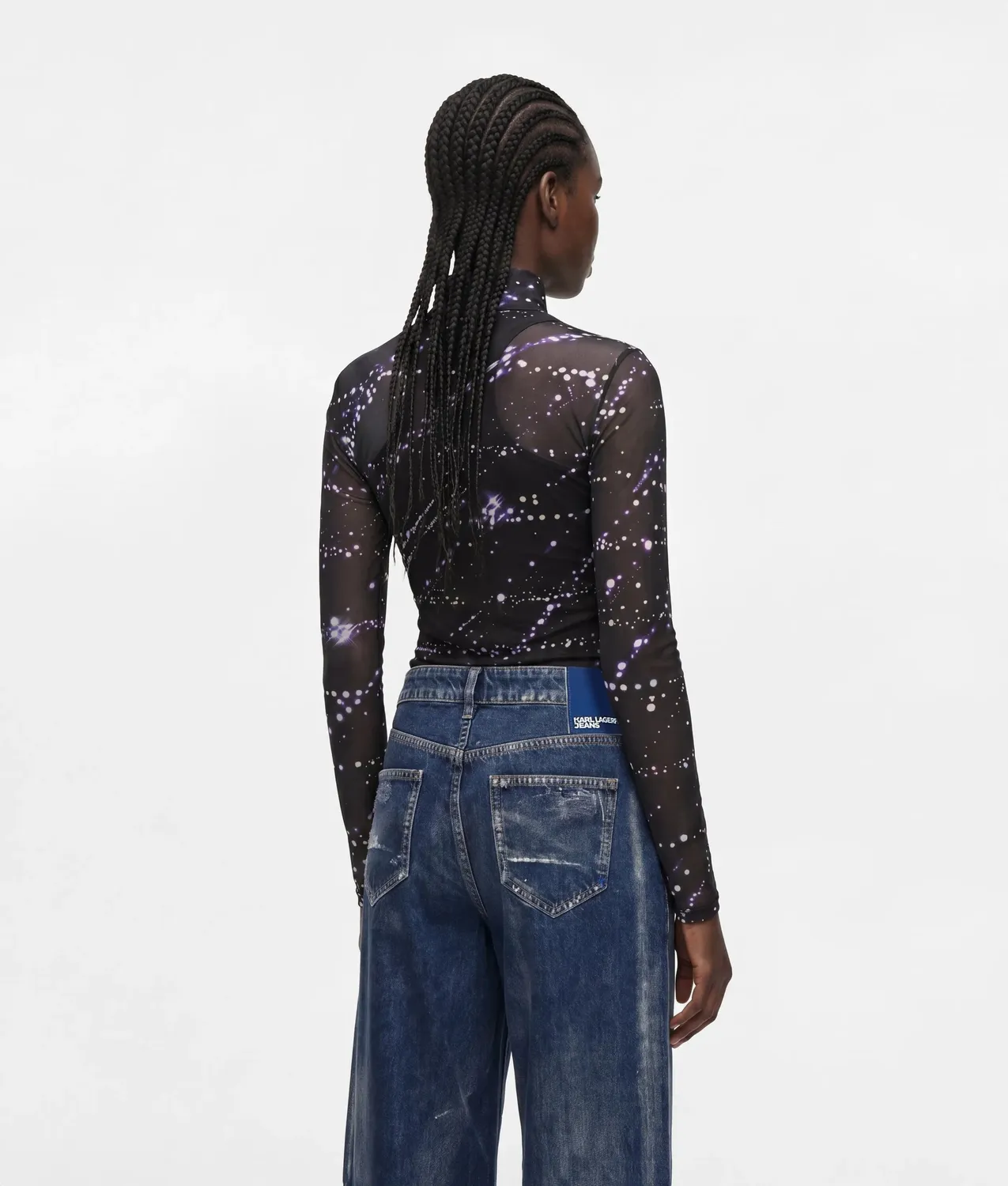 Karl Lagerfeld KL Jeans Top Mesh Sternen-Print 2-lagig