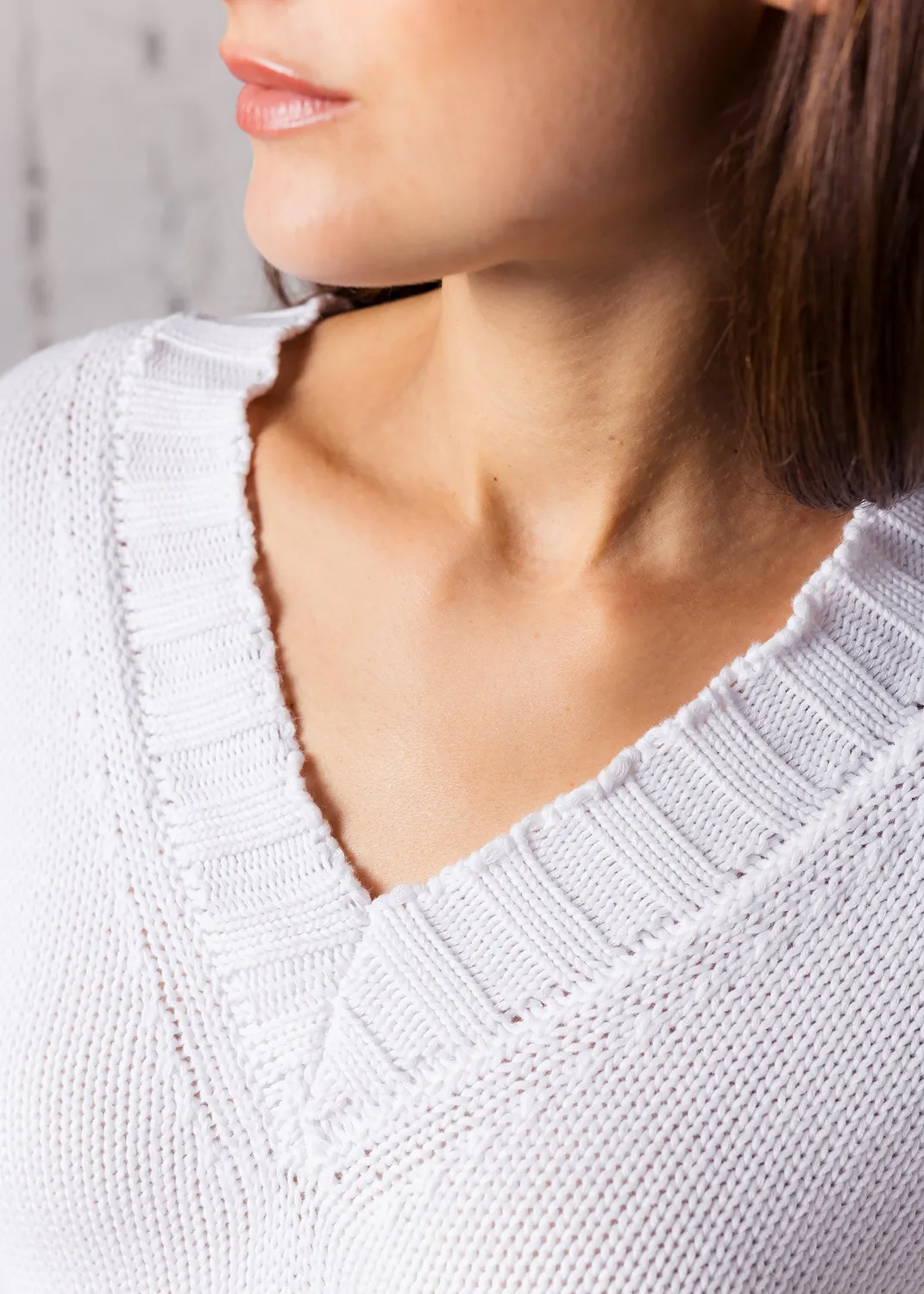 Senatex Pullover V-Ausschnitt Bio-Baumwolle White Pullover