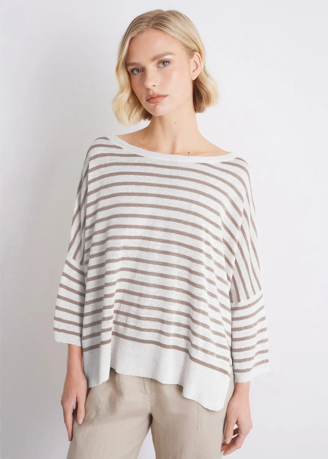 Senatex Leinenpullover Vanilla Combo gestreift