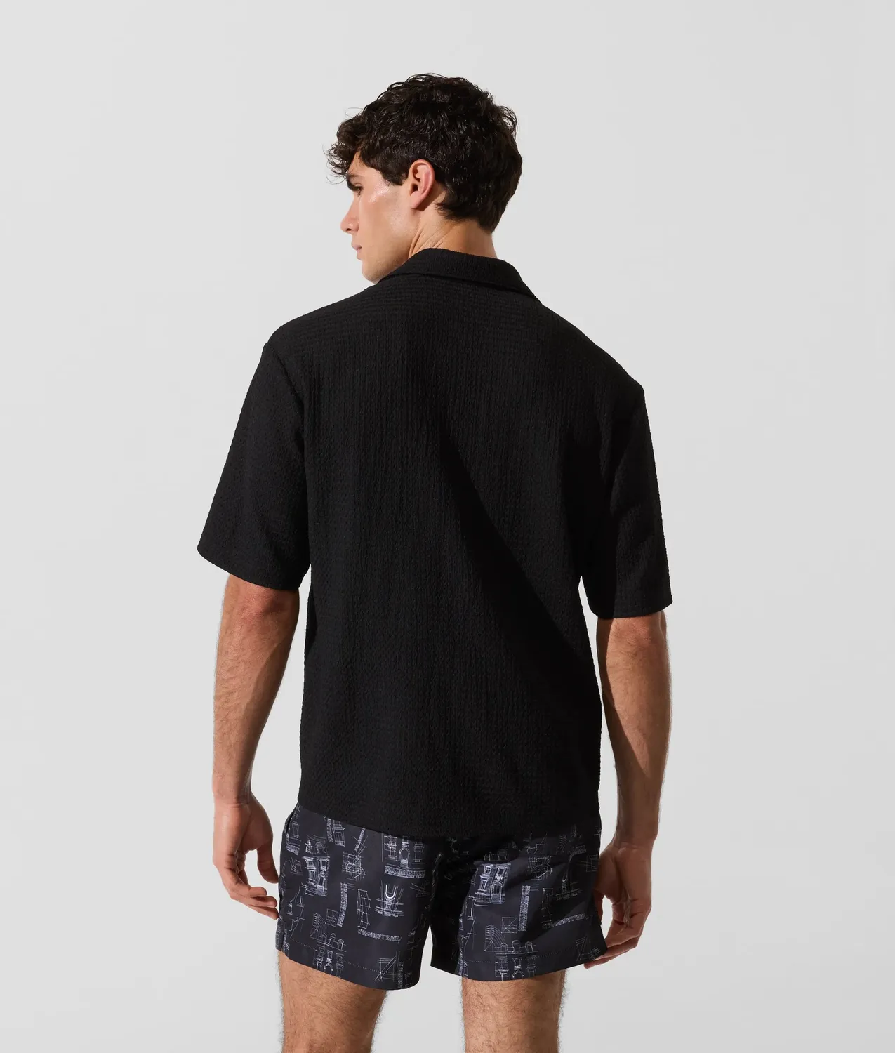 Karl Lagerfeld Textured Beachwear Hemd kurzarm strukturiert