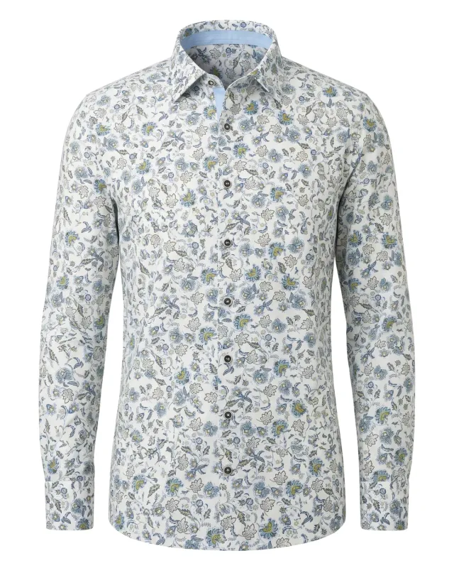 Gloriette Trachtenhemd Floral Blue Print Herrenhemd Baumwolle floral