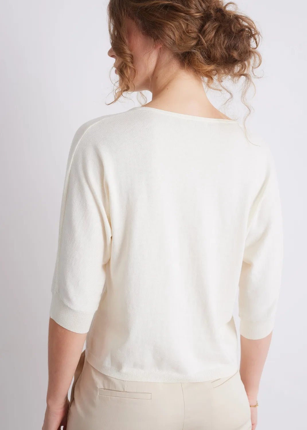 Senatex V-Ausschnitt-Pullover Baumwoll-Kaschmir Off-White GOTS