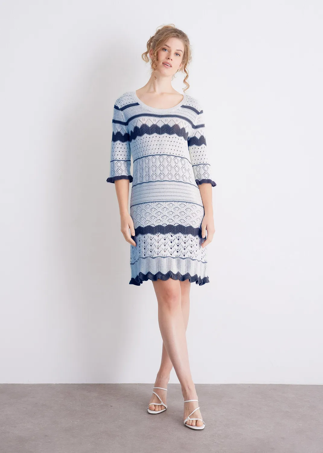 Senatex Ajourstrickkleid GOTS-Baumwolle 3/4-Arm