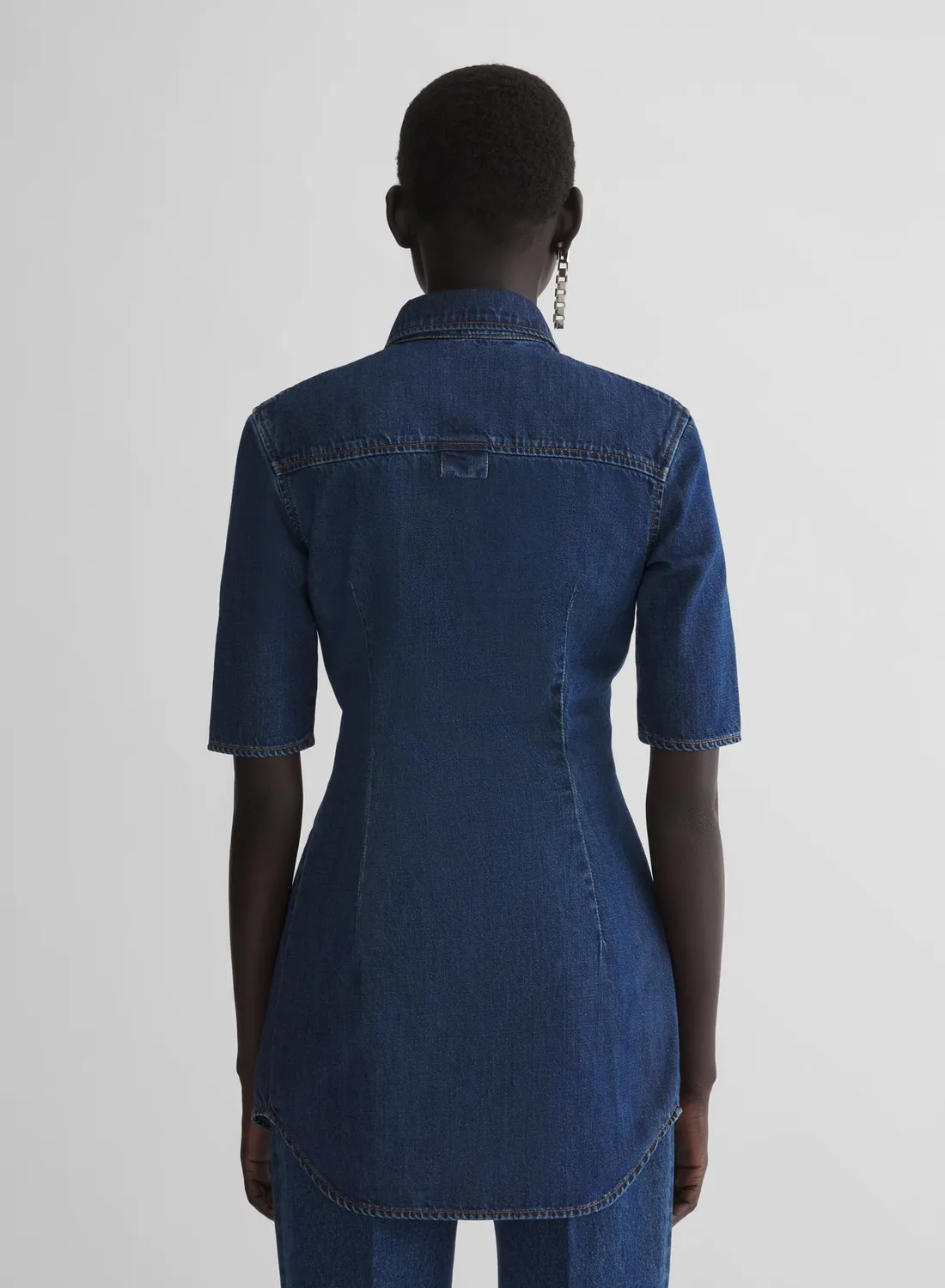 Mugler Fitted Short Sleeve Denimhemd Hellblau