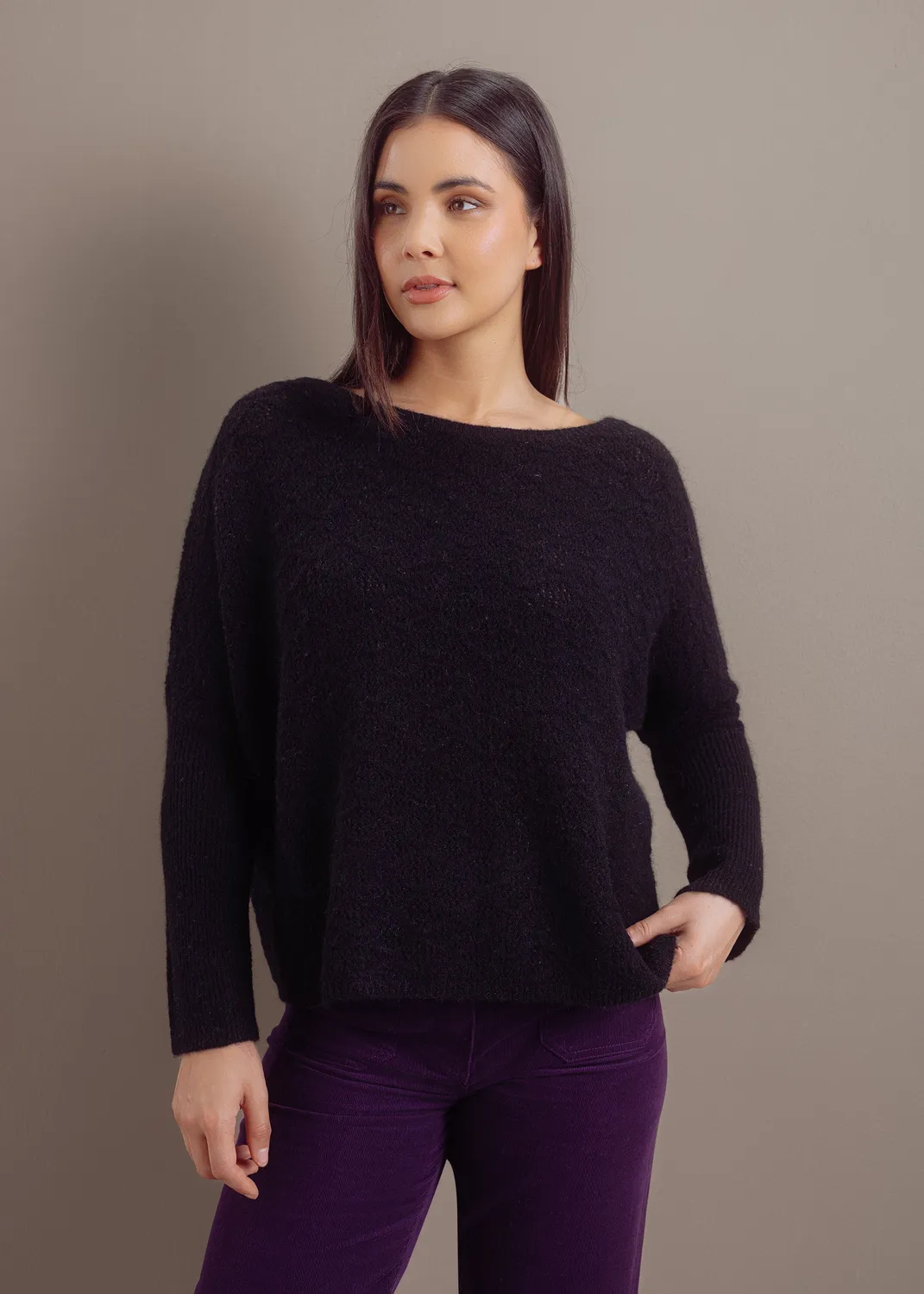Senatex Pullover Alpaka-Woll-Mix Plum U-Boot-Ausschnitt