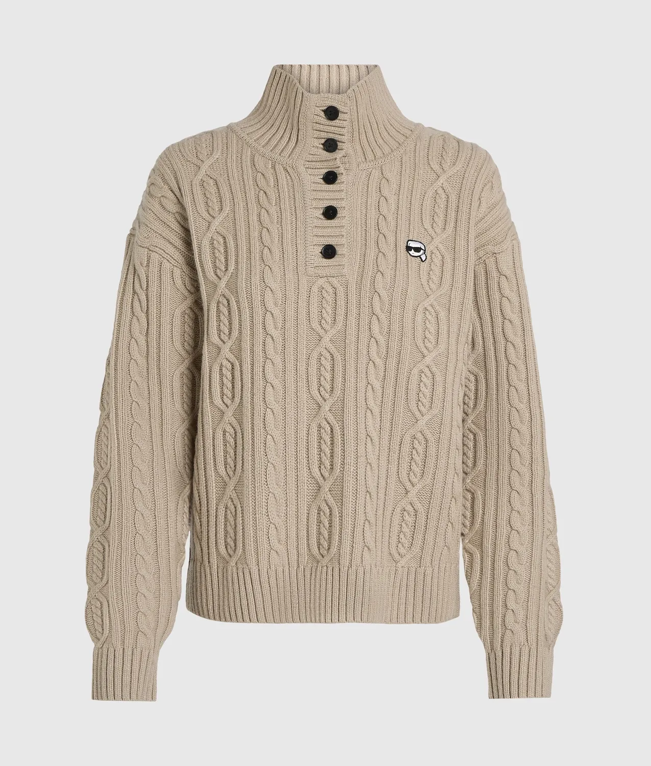 Karl Lagerfeld Ikon Cable Knit Polo Pullover Wolle