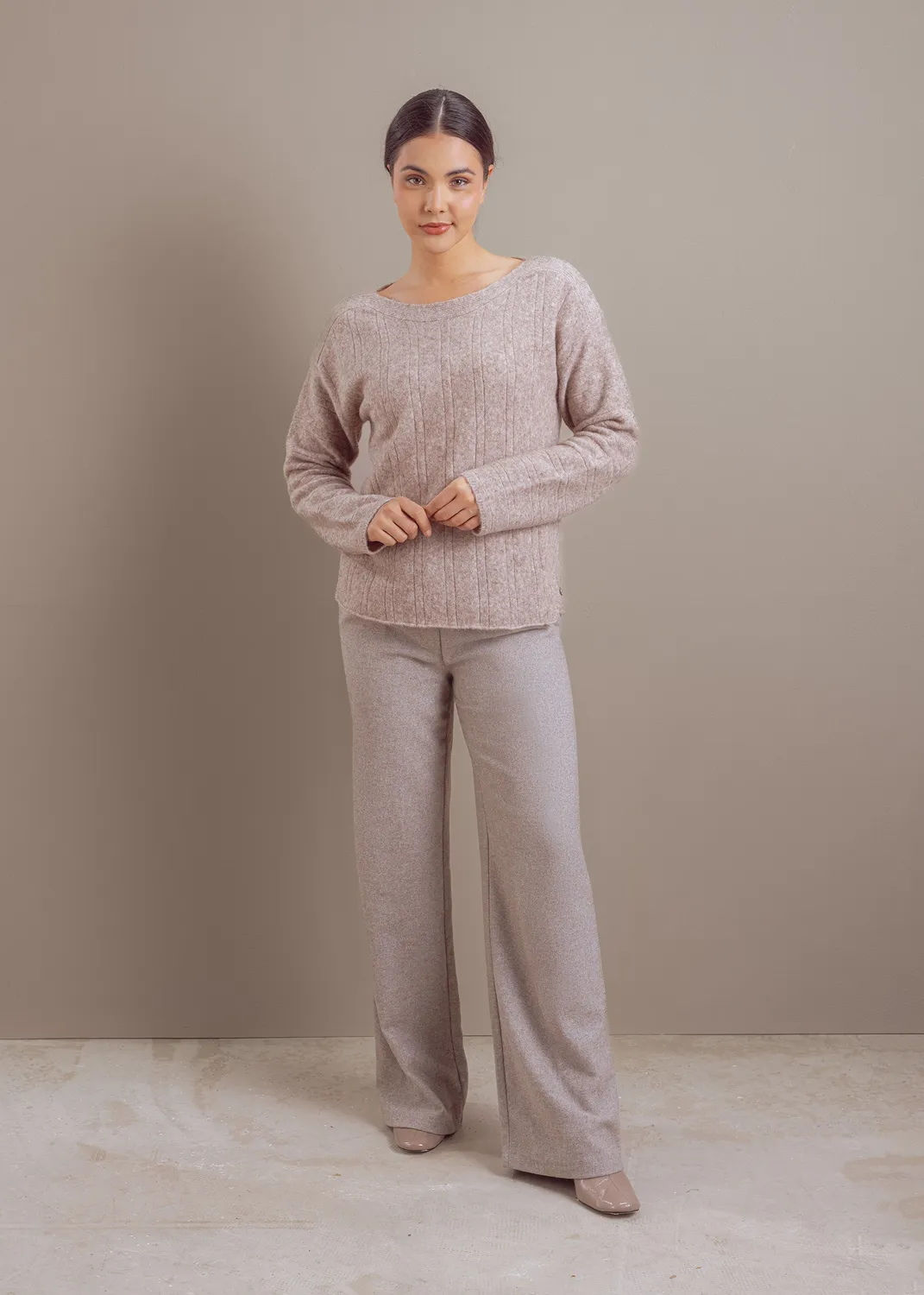 Senatex Alpaka-Woll-Mix Pullover Stone Rundhals