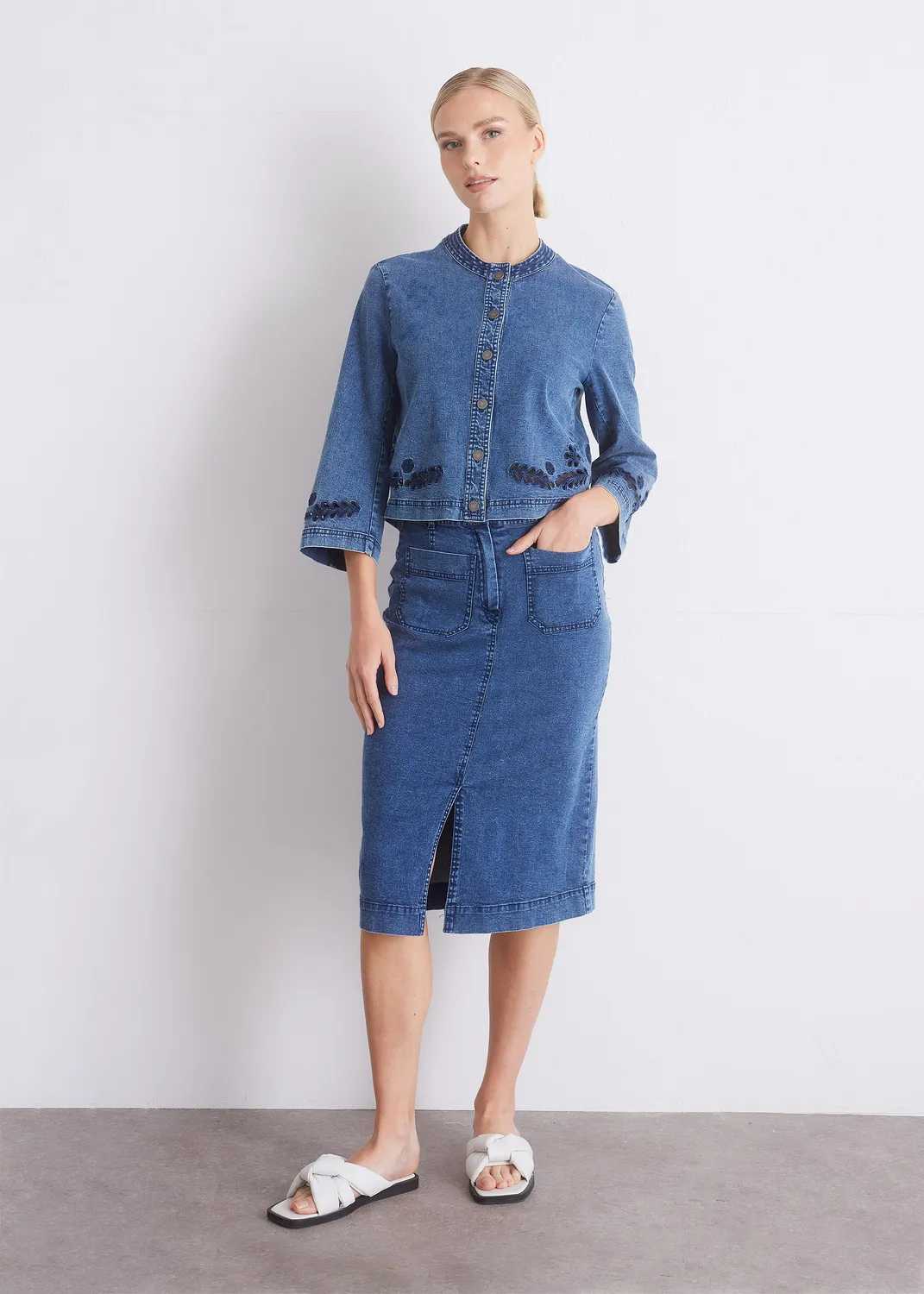 Senatex Jeansjacke Stickerei Denim kurz