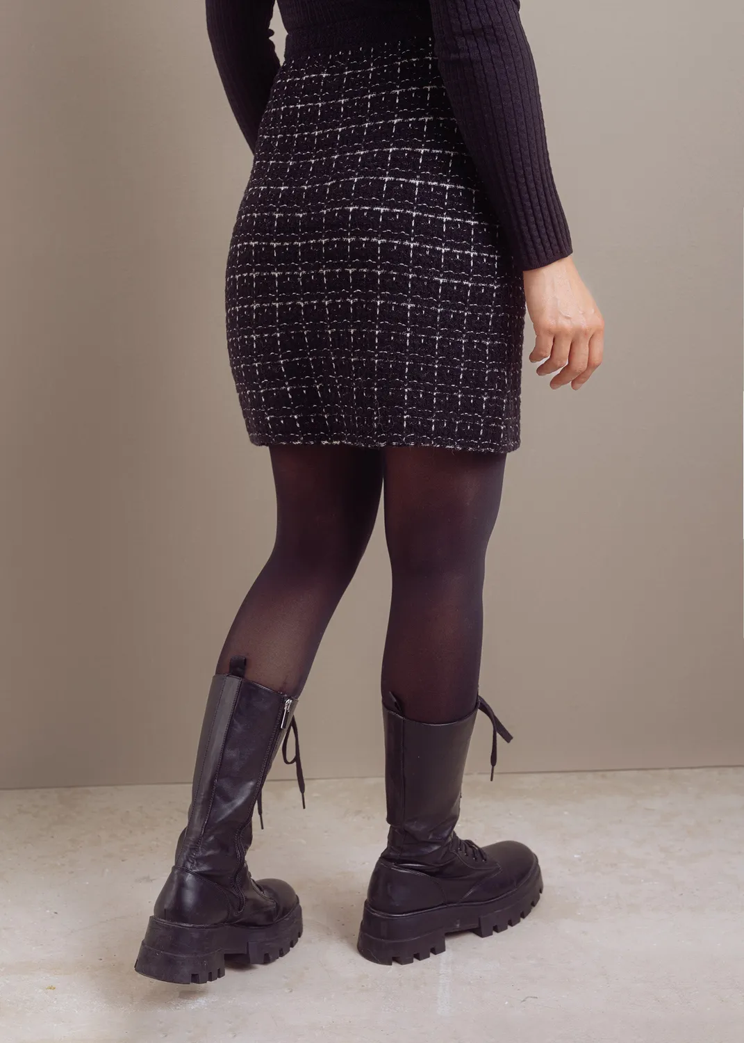 Senatex Minirock Bouclé Wolle-Kaschmir Black Combo Karo