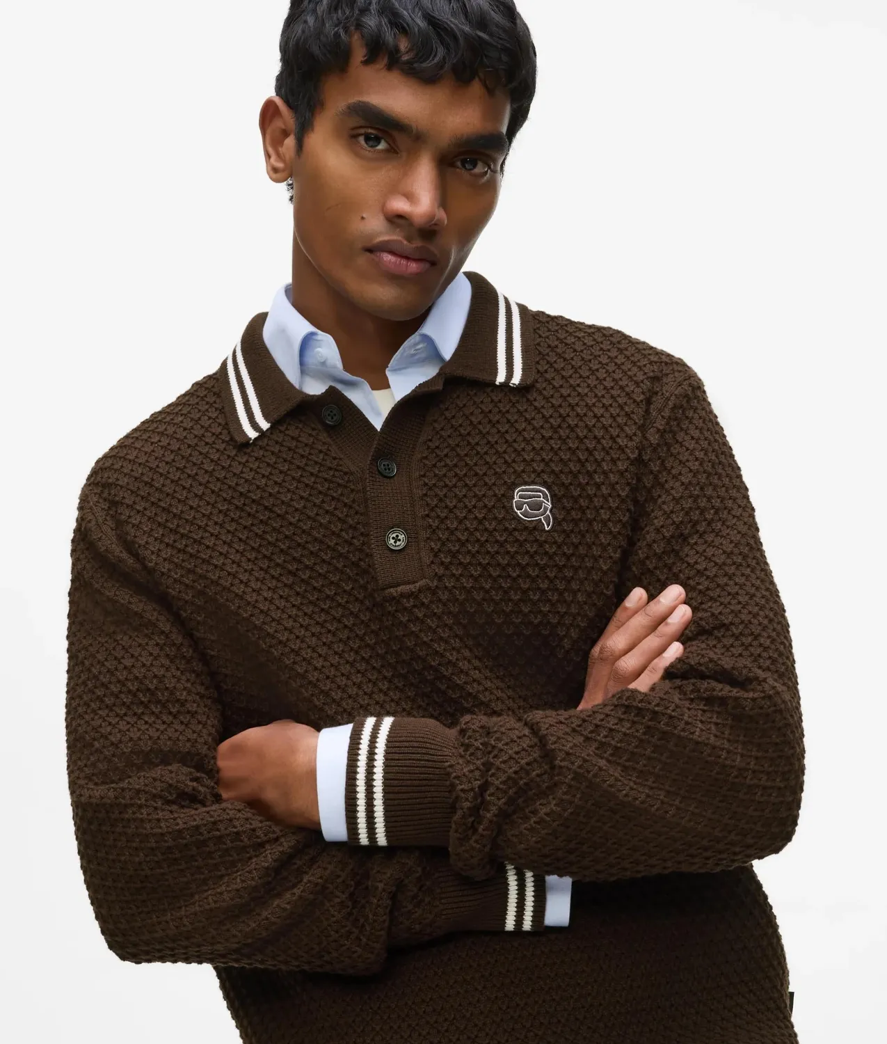 Karl Lagerfeld Ikon Strick-Polo Langarm M mit Paspel