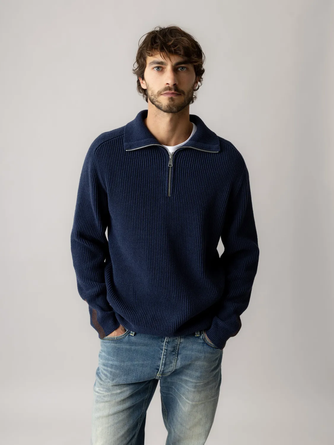 Mos Mosh Porter Soft Quarter-Zip Strick Navy