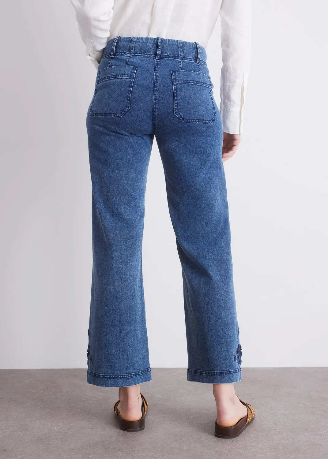 Senatex Culotte-Jeans Stickerei Jeans Denim verkürzt