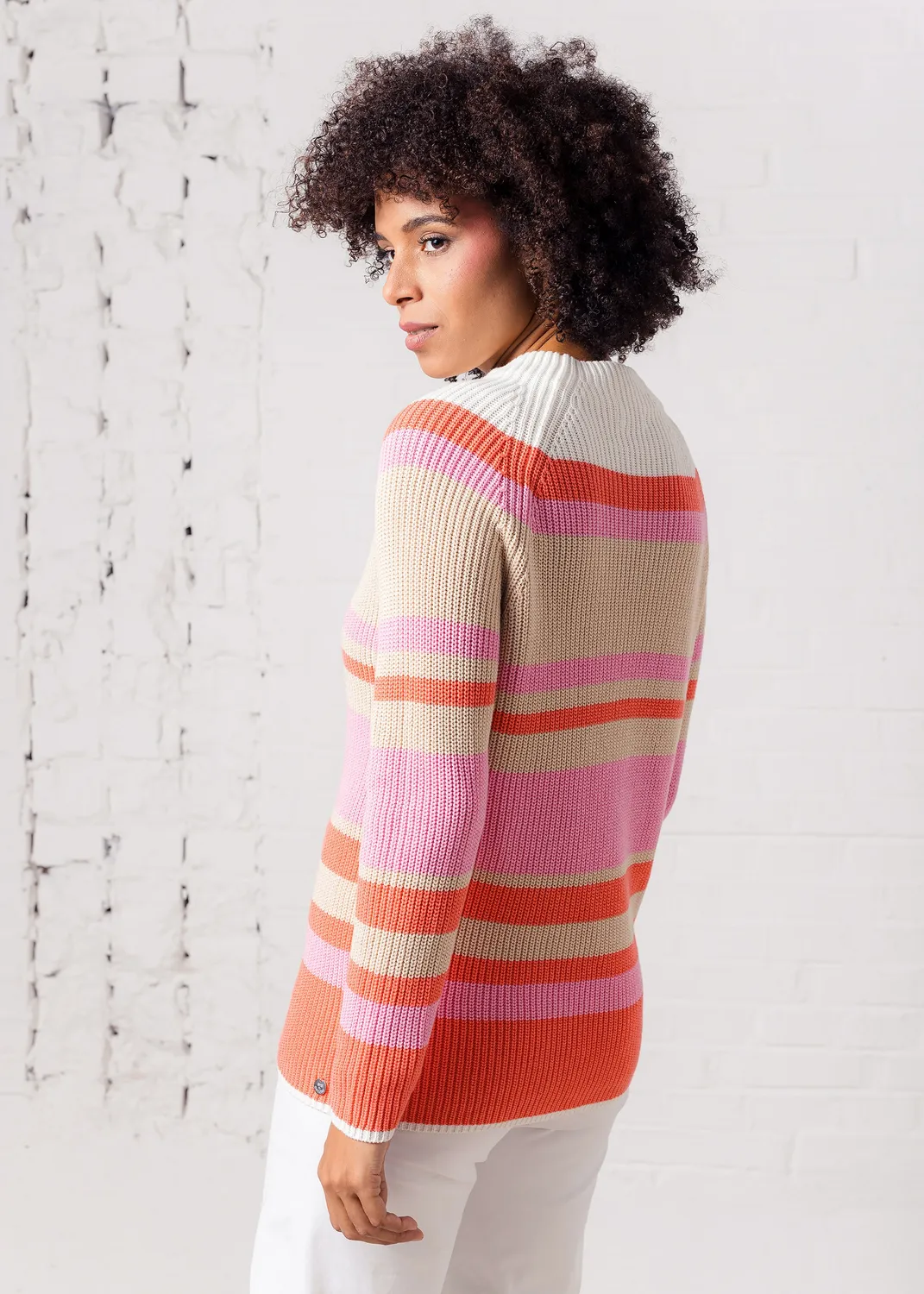 Senatex Streifenpullover Stehkragen Coral Bio-Baumwolle