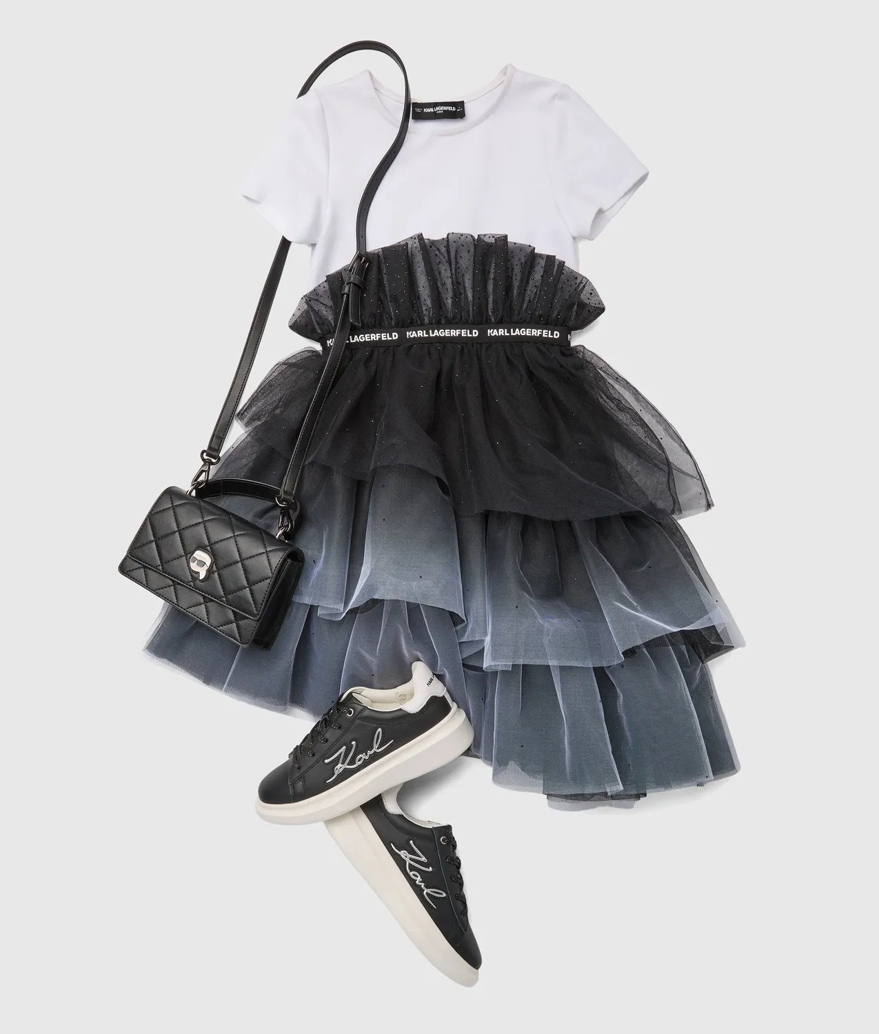 Karl Lagerfeld Girls Tüllkleid Strass T-Shirt Größe 8Y