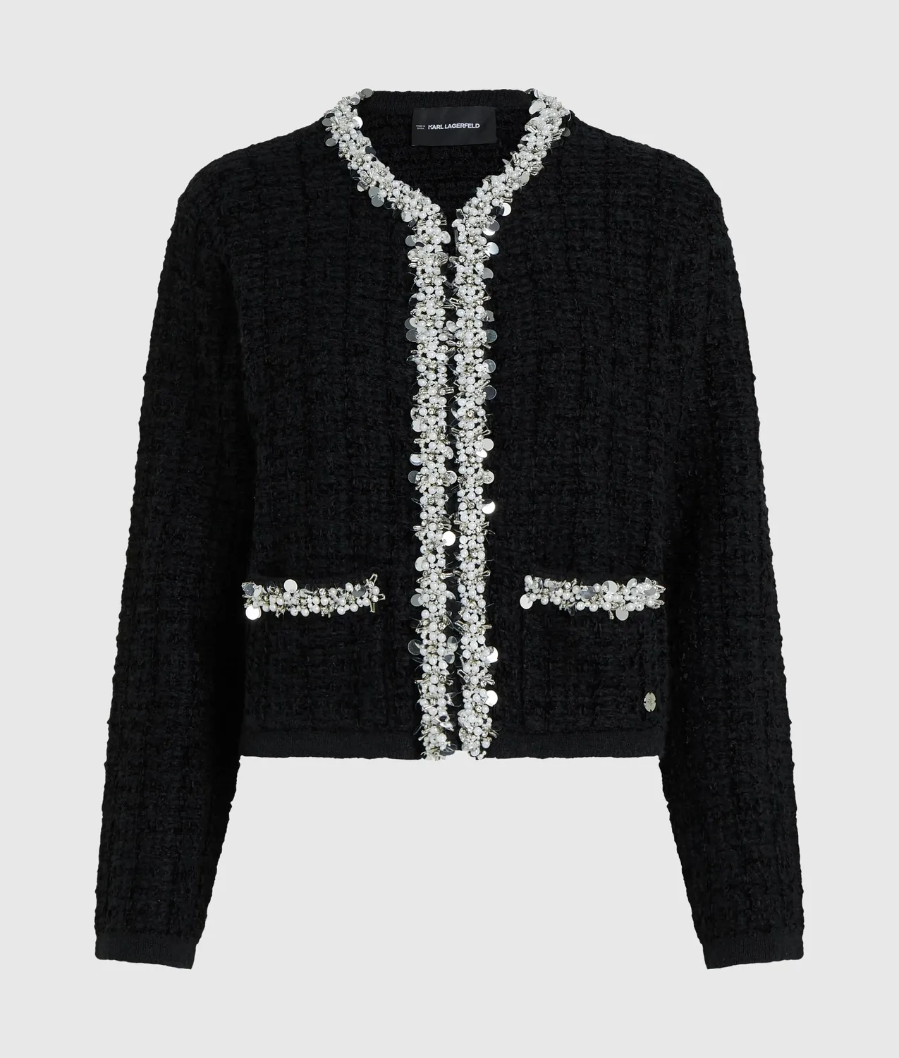 Karl Lagerfeld Textured Beaded Cardigan Strickjacke mit Perlen