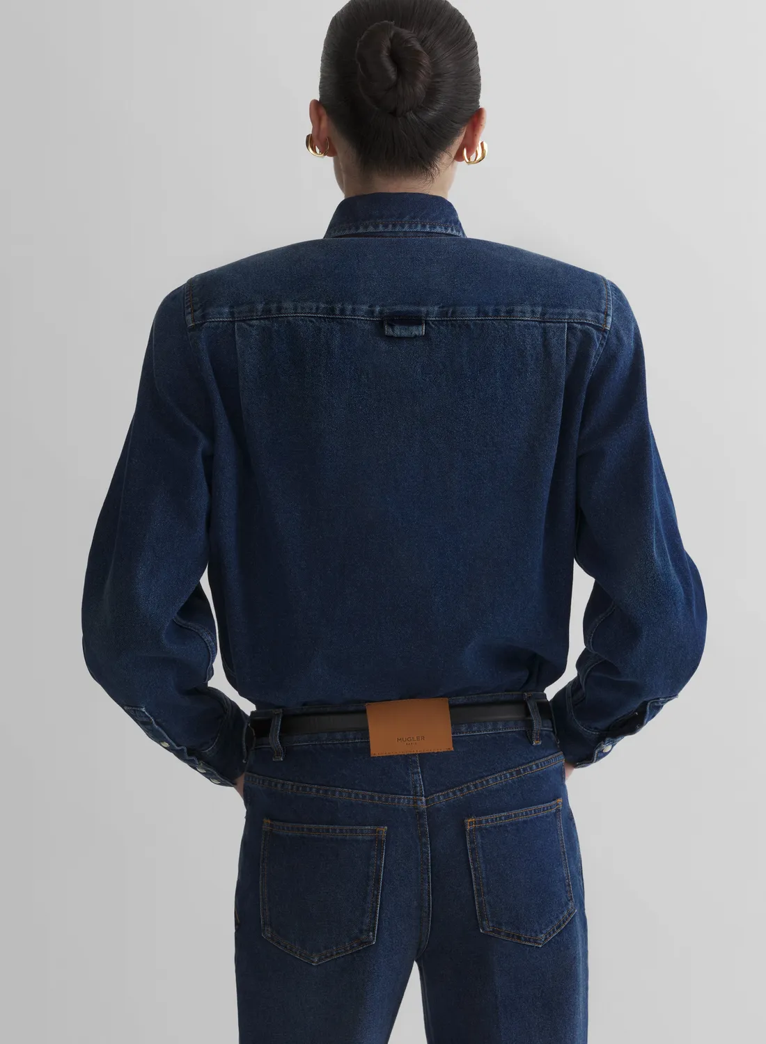 Mugler Denim Power Shirt Navy mit Polstern